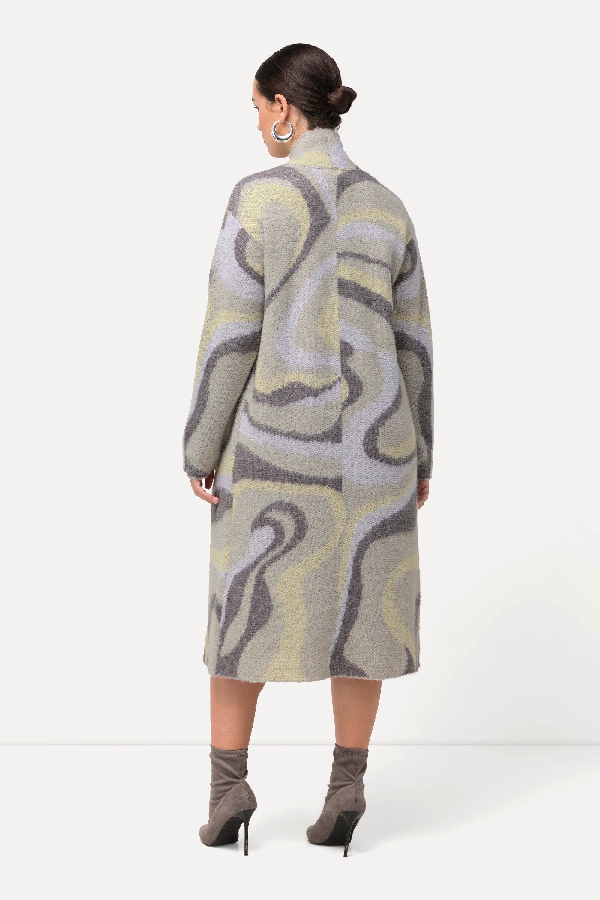 Ulla Popken Langjacke Long-Strickjacke Jacquard-Strickmuster offene Form