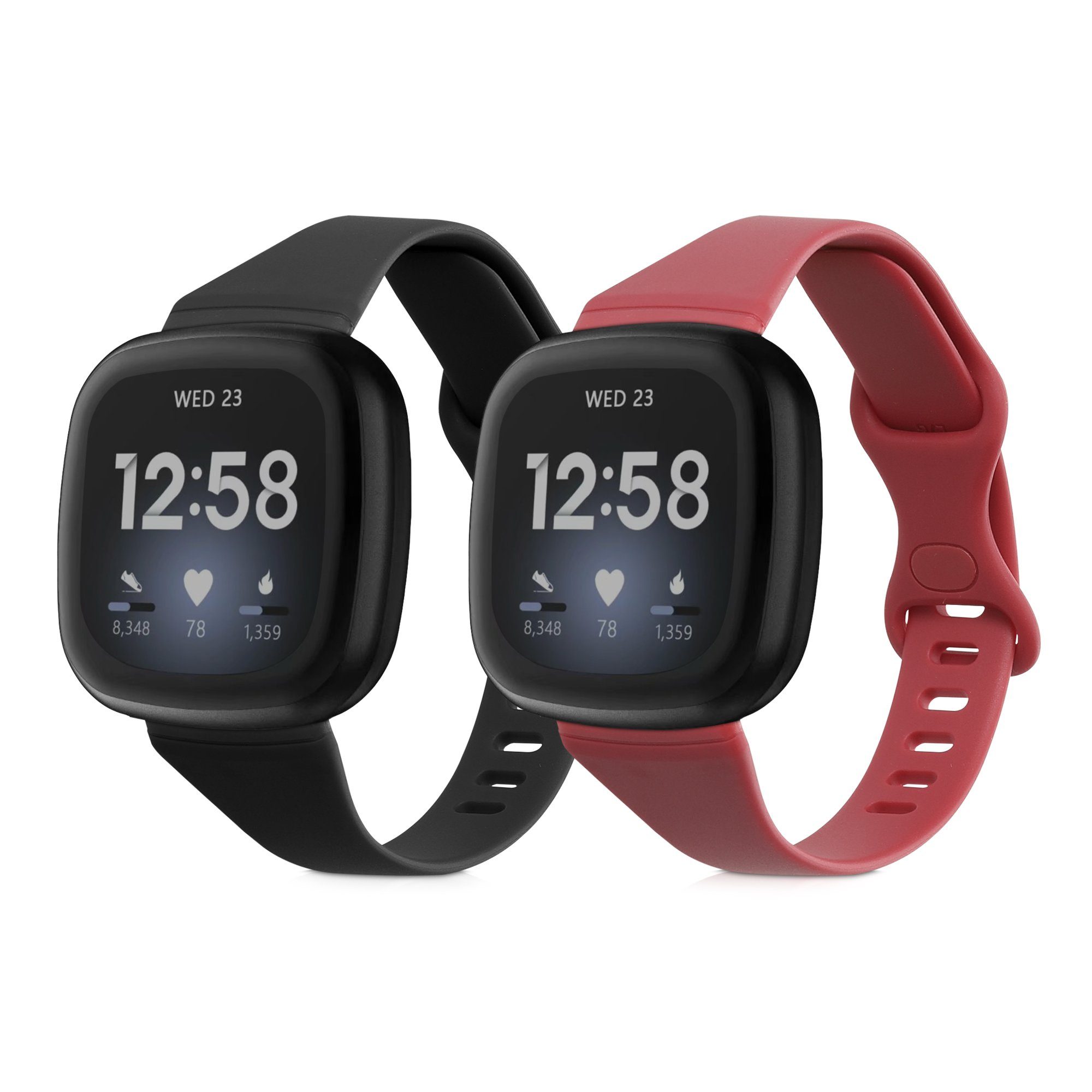 kwmobile Uhrenarmband 2x Sportarmband für Fitbit Versa 4 / Sense 2 / Versa 3 / Sense, TPU Silikon Armband Set für Fitnesstracker - Größe L - 17,2 - 23,8 cm