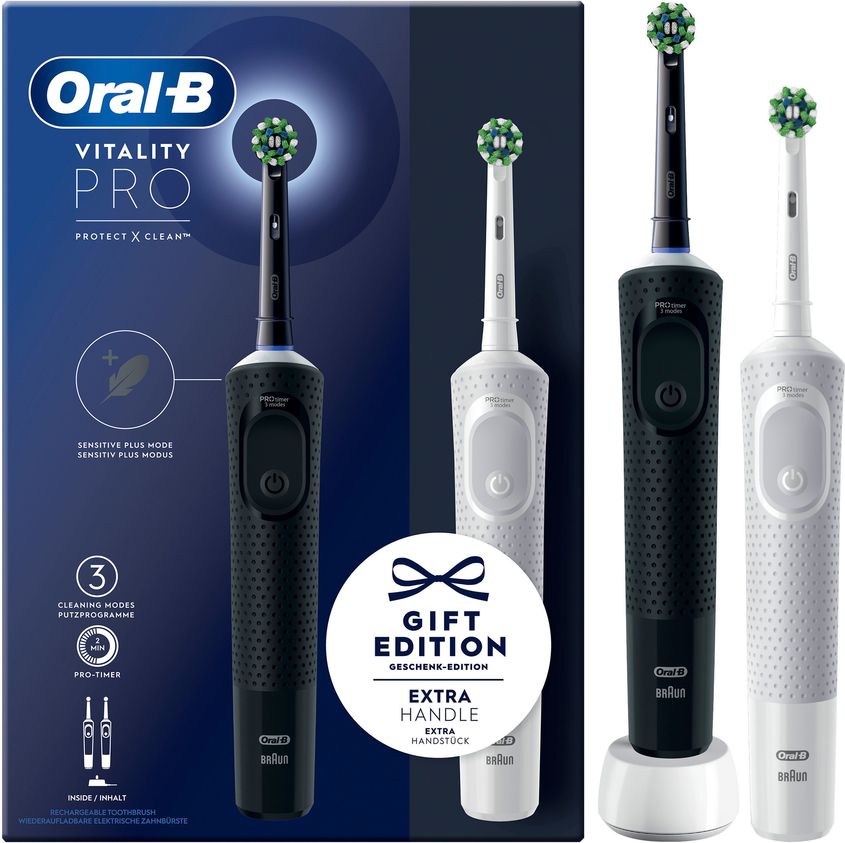 Oral B Elektrische Zahnbürste Vitality Pro, Aufsteckbürsten: 2 St., 3  Putzmodi, Doppelpack