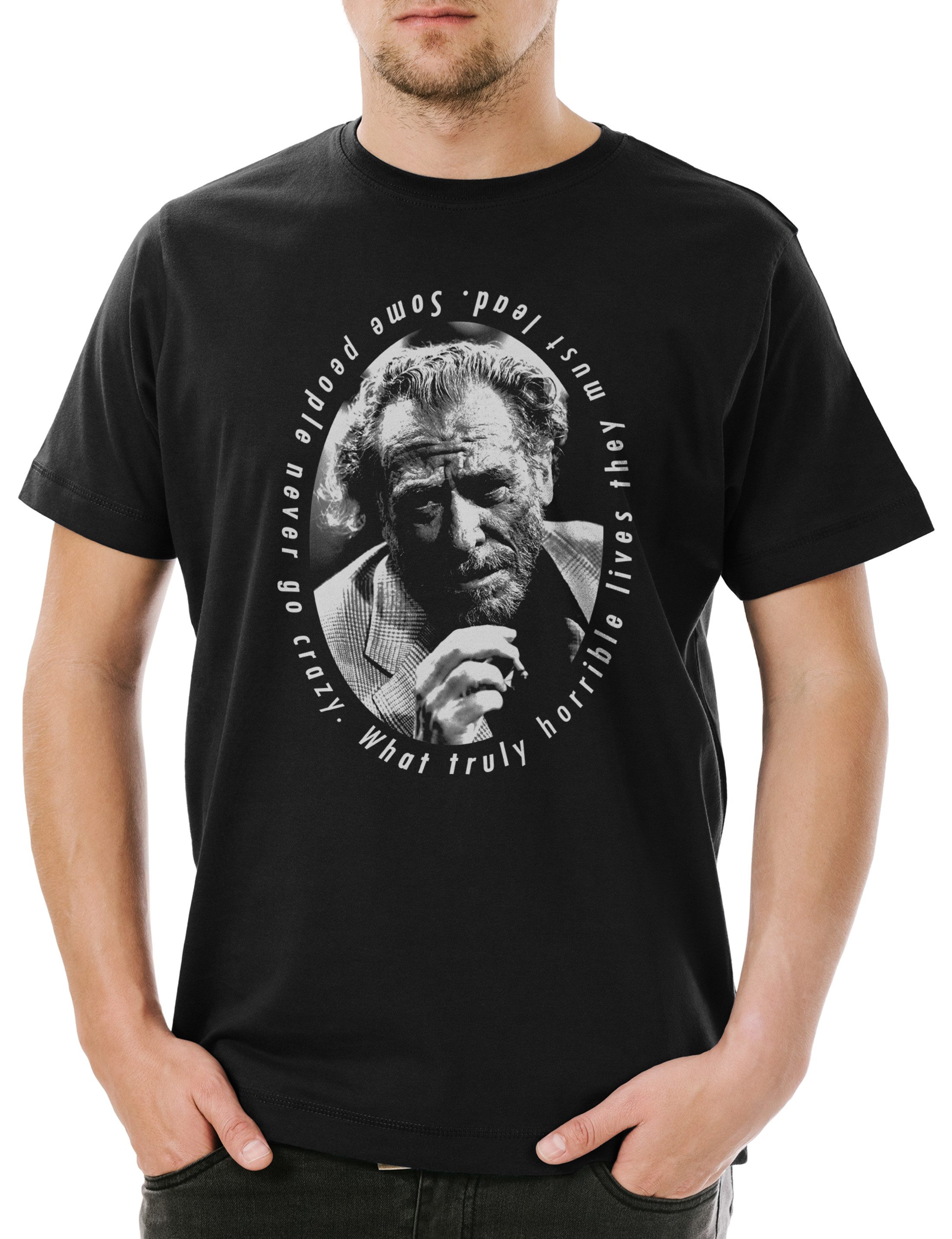Urban Backwoods Print-Shirt Charles Bukowski Portrait Herren T-Shirt Quote Zitat Barfly Poetry USA (1-tlg) Drinker Author Autor Book