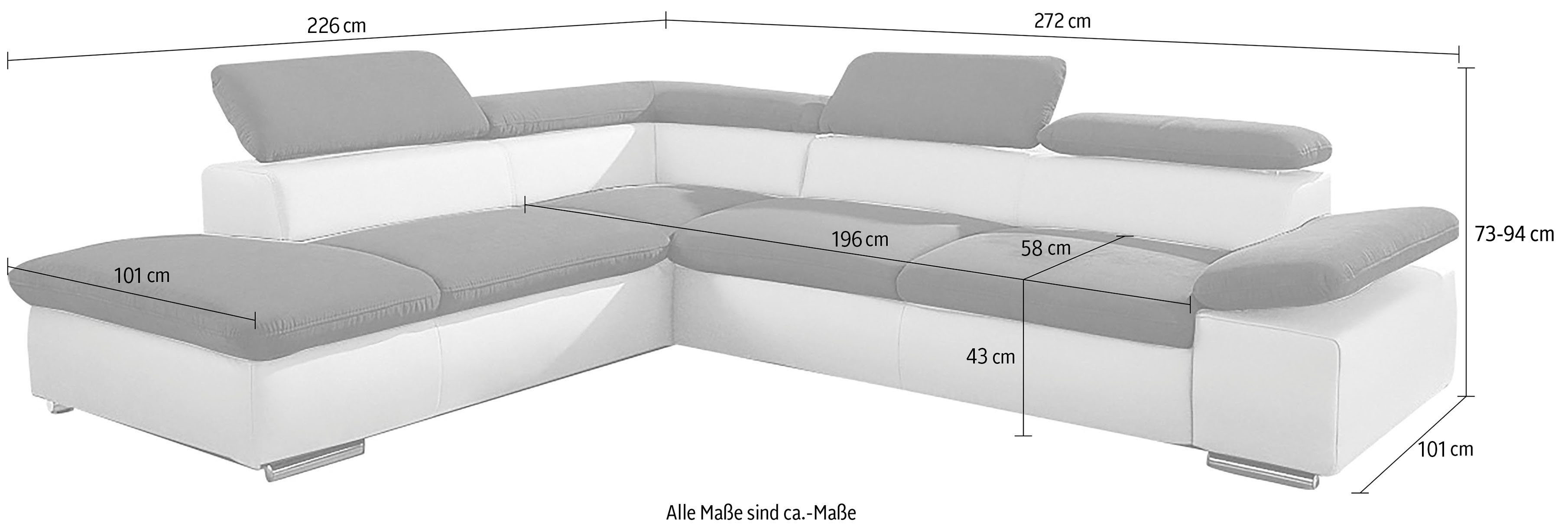 Armteilverstellung | Ecksofa mit creme/braun mane, Valantine, und Kopf- | creme sit&more inklusive braun