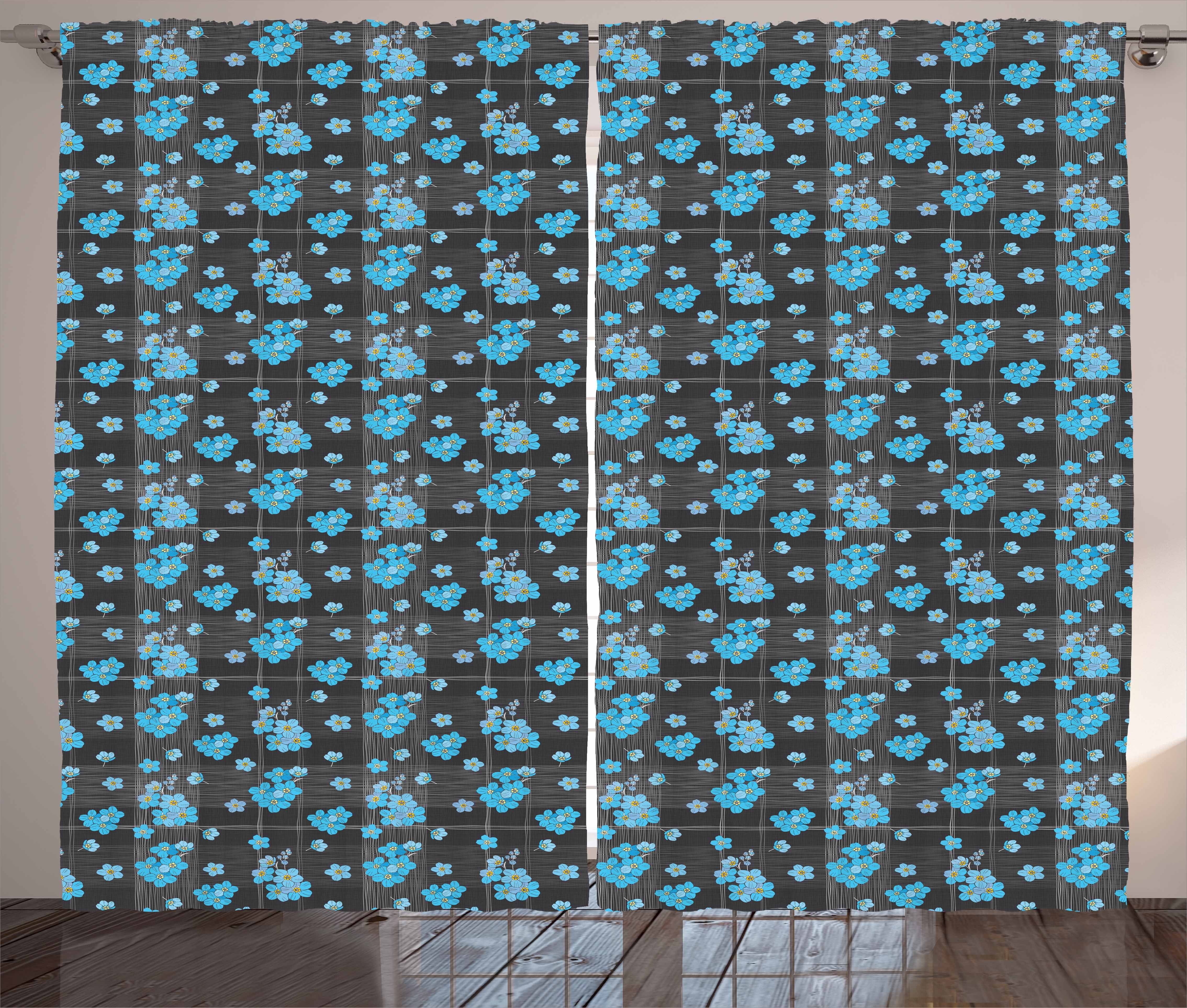 Gardine Schlafzimmer Kräuselband Vorhang mit Schlaufen und Haken, Abakuhaus, Blume Blaue Blüten auf Gitter