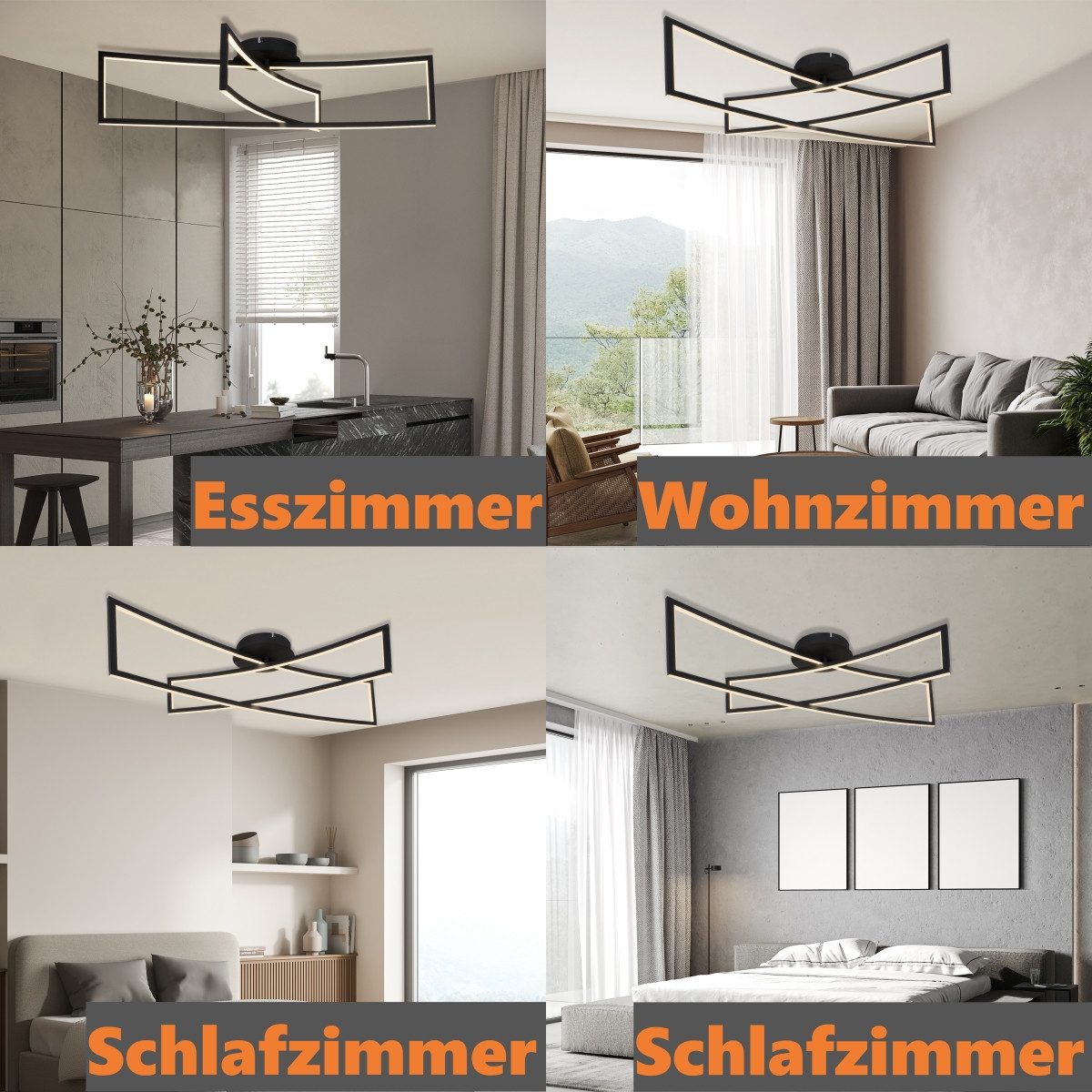 IMPTS Deckenleuchte Deckenleuchte Deckenlampe Schwarz 2 Rechteck 3000k Warmweiß Metall, Warmweiß, LED fest integriert, Warmweiß, Hängelampe Deckenleuchte für Schlafzimmer Wohnzimmer Esszimmer
