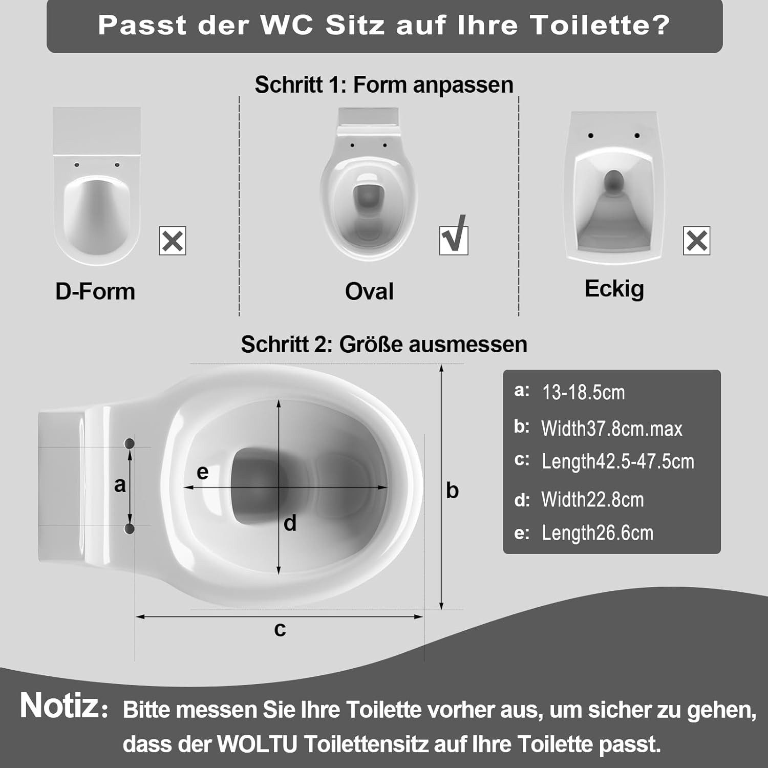 Woltu WC-Sitz (1-St), O Form, mit Absenkautomatik, einfache Montage von unten