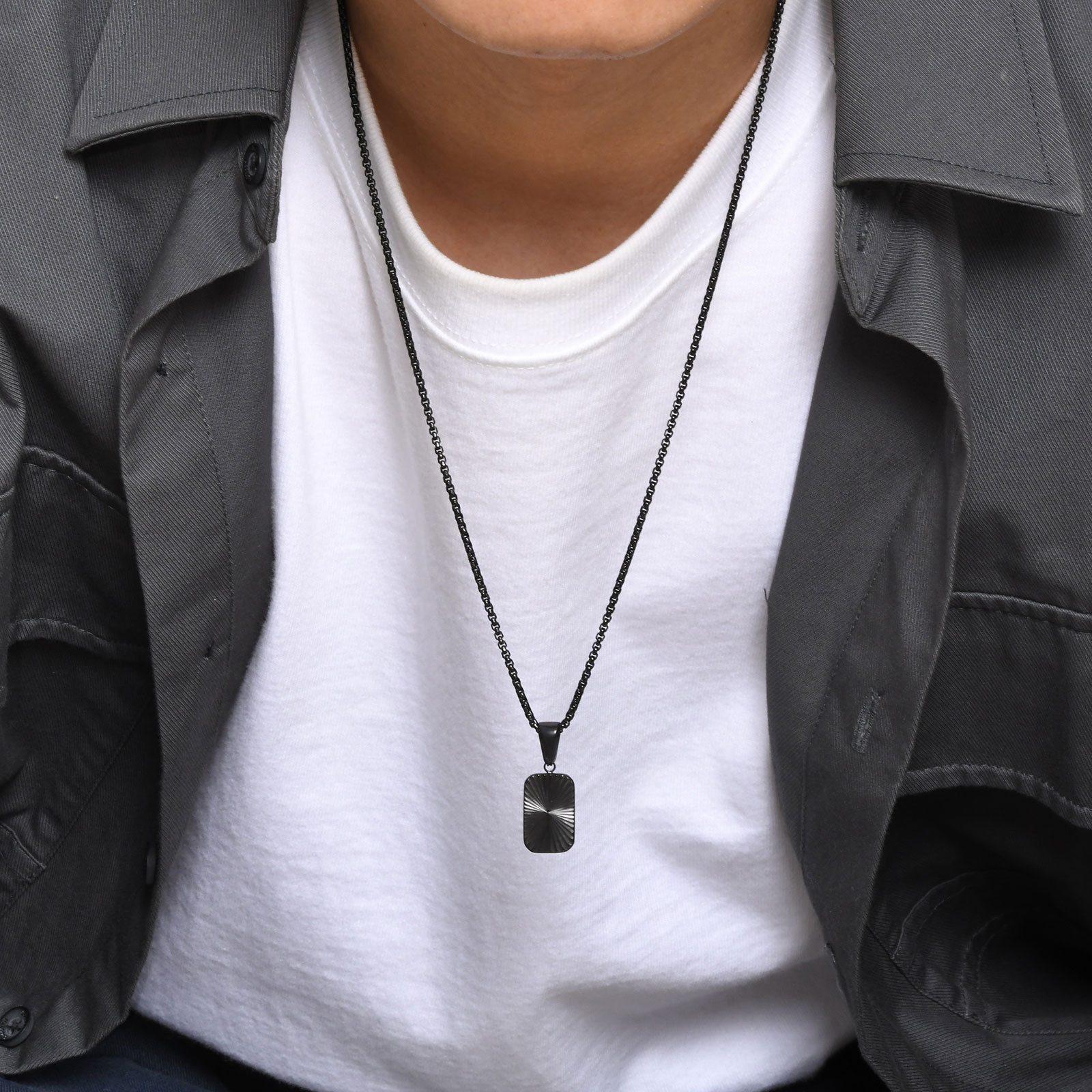 KARMA Kette mit Anhänger Erbskette Herren Halskette Edelstahl Silber Schwar günstig online kaufen
