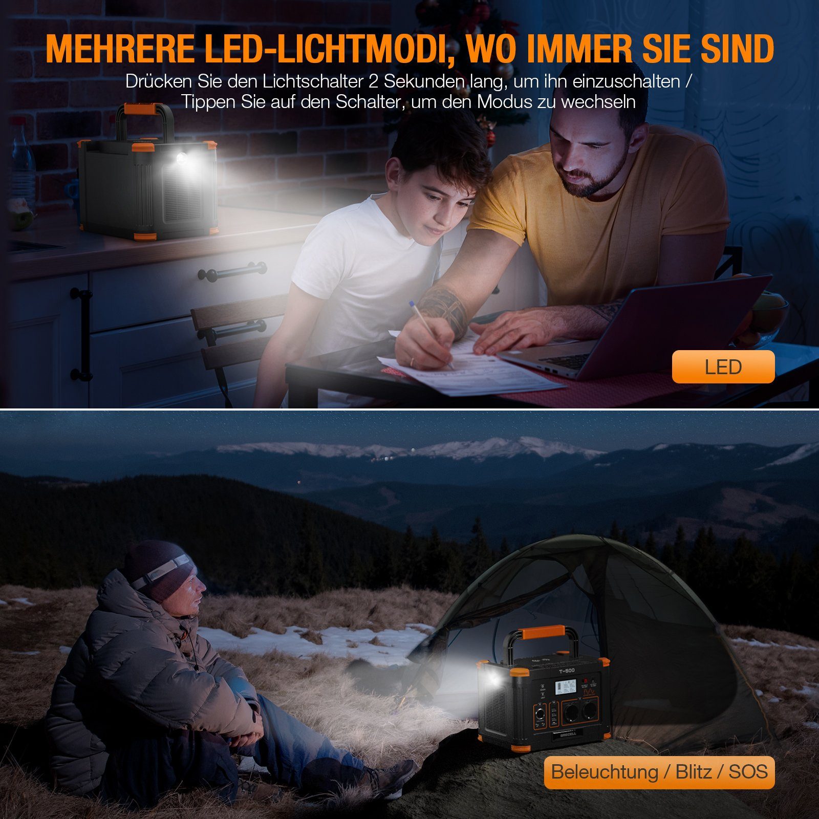 GRECELL Tragbare Camping, 0,50 Generator Outdoor Powerstation,Solar für kW, 500W Stromerzeuger in (1-tlg)