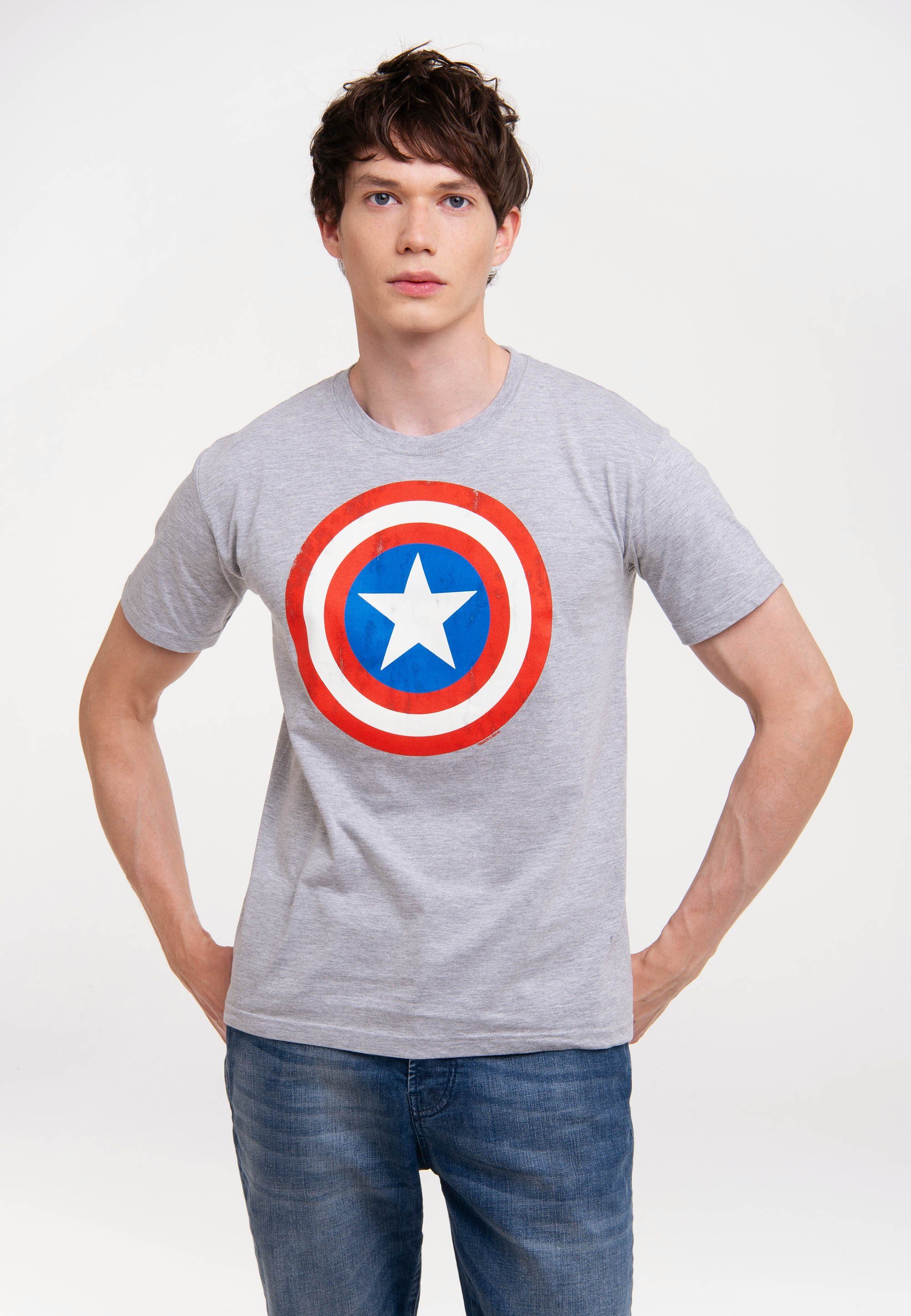 LOGOSHIRT T-Shirt Marvel Comics - Captain America Logo mit lizenziertem Print
