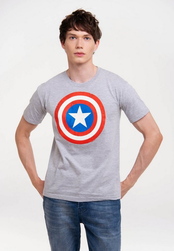 LOGOSHIRT T-Shirt Marvel Comics - Captain America Logo mit lizenziertem  Print