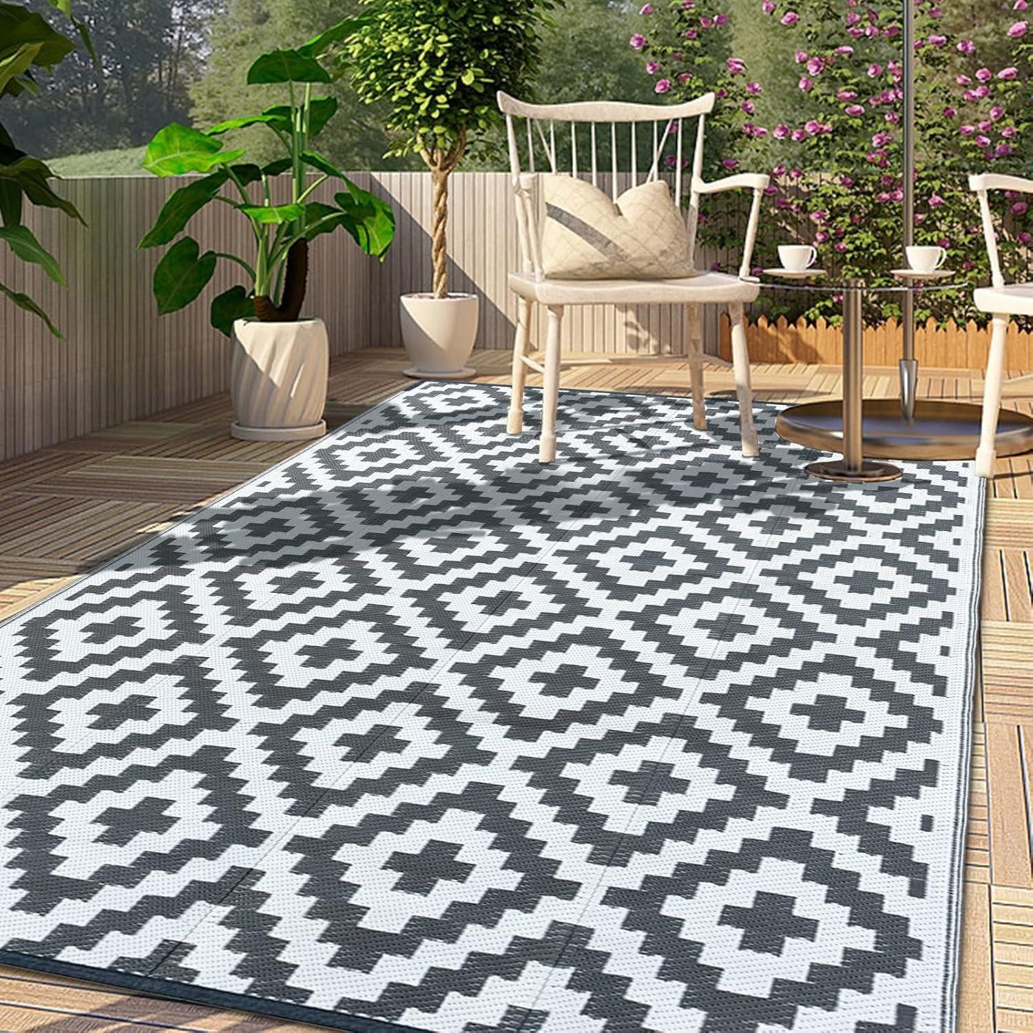 Outdoorteppich Outdoor Teppich 120x180cm Wetterfest Balkon Wasserabweisend Grau