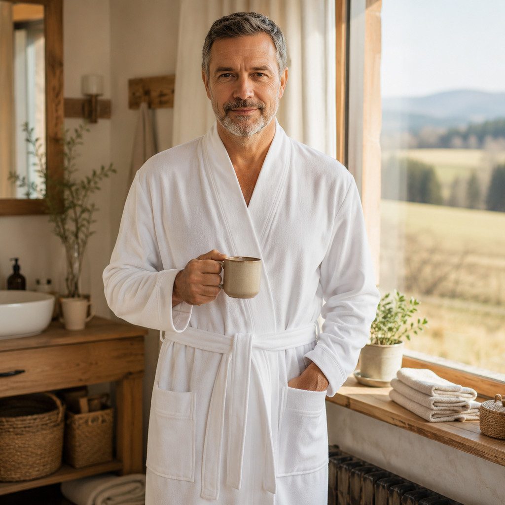 Ringella Unisex-Bademantel aus Frottee mit Bindegürtel, aufgesetzte Taschen, Baumwolle, Kimono-Kragen, Gürtel, saugstark & pflegeleicht