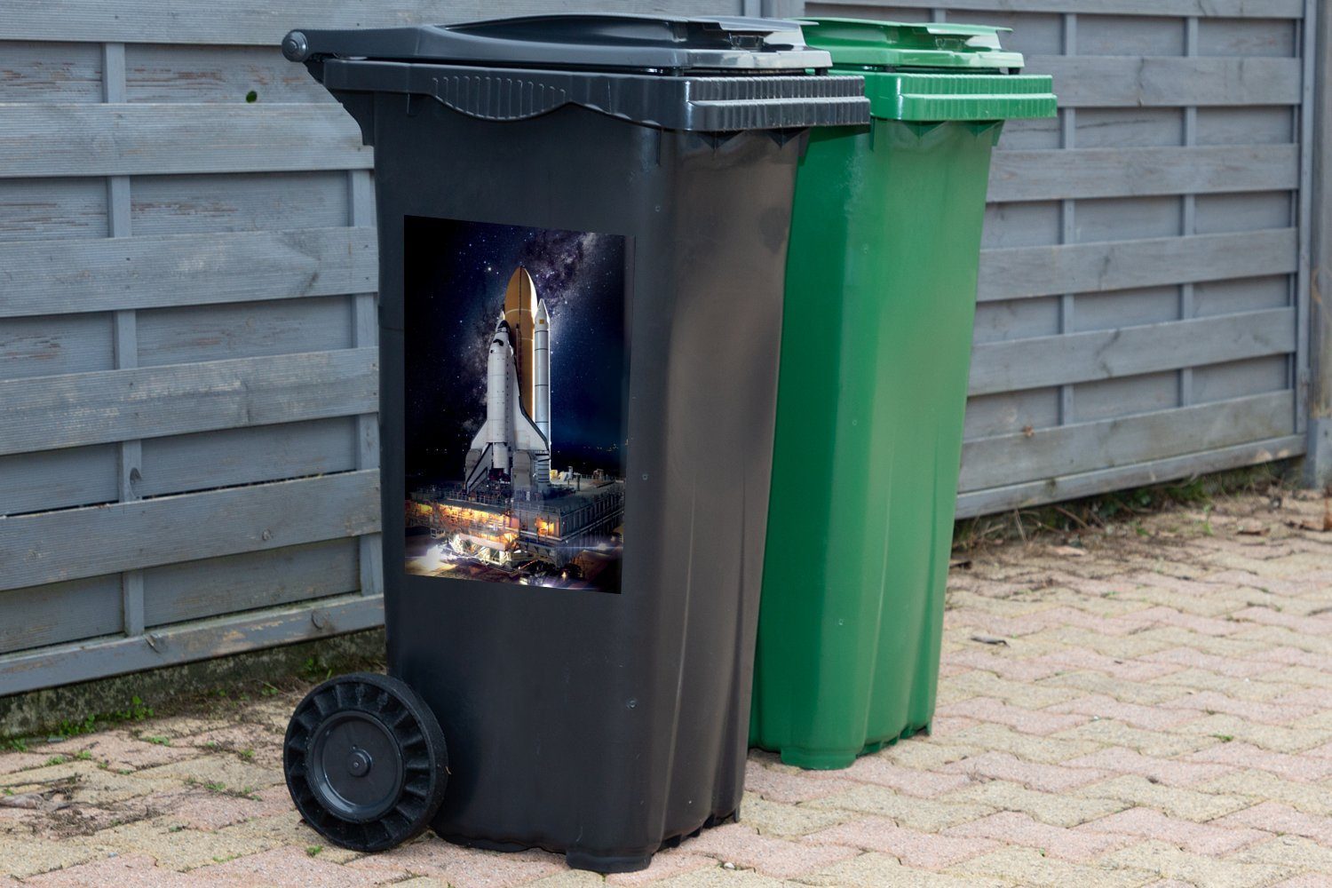 MuchoWow Wandsticker (1 Abfalbehälter Sterne - - Sticker, Rakete Mülleimer-aufkleber, St), Mülltonne, Weltraum Container