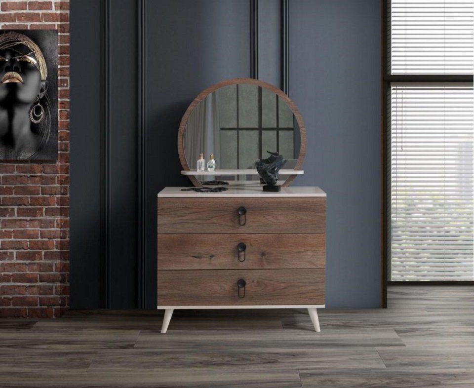 JVmoebel Kommode Schlafzimmer Kommode mit Spiegel Luxus Modern Möbel Holz Neu