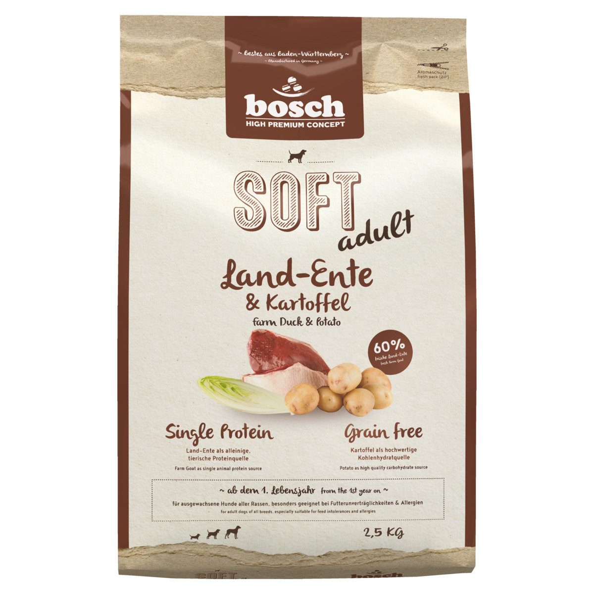 Bosch Petfood SOFT mit Land-Ente & Kartoffeln 2,5 kg, Trockenfutter für: Hund von Bosch Petfood