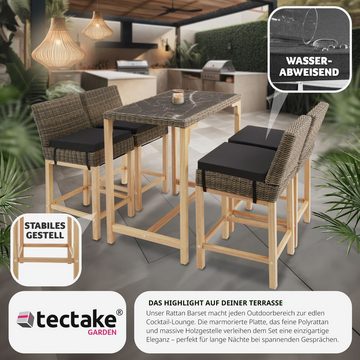tectake Sitzgruppe Rattan Bartisch Kutina mit 4 Stühlen Latina, (Set, 5-tlg), Gartenmöbel-Sets