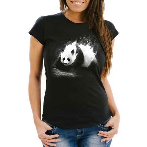 MoonWorks Print-Shirt Damen T-Shirt Panda Splash Slim Fit Moonworks® mit Print