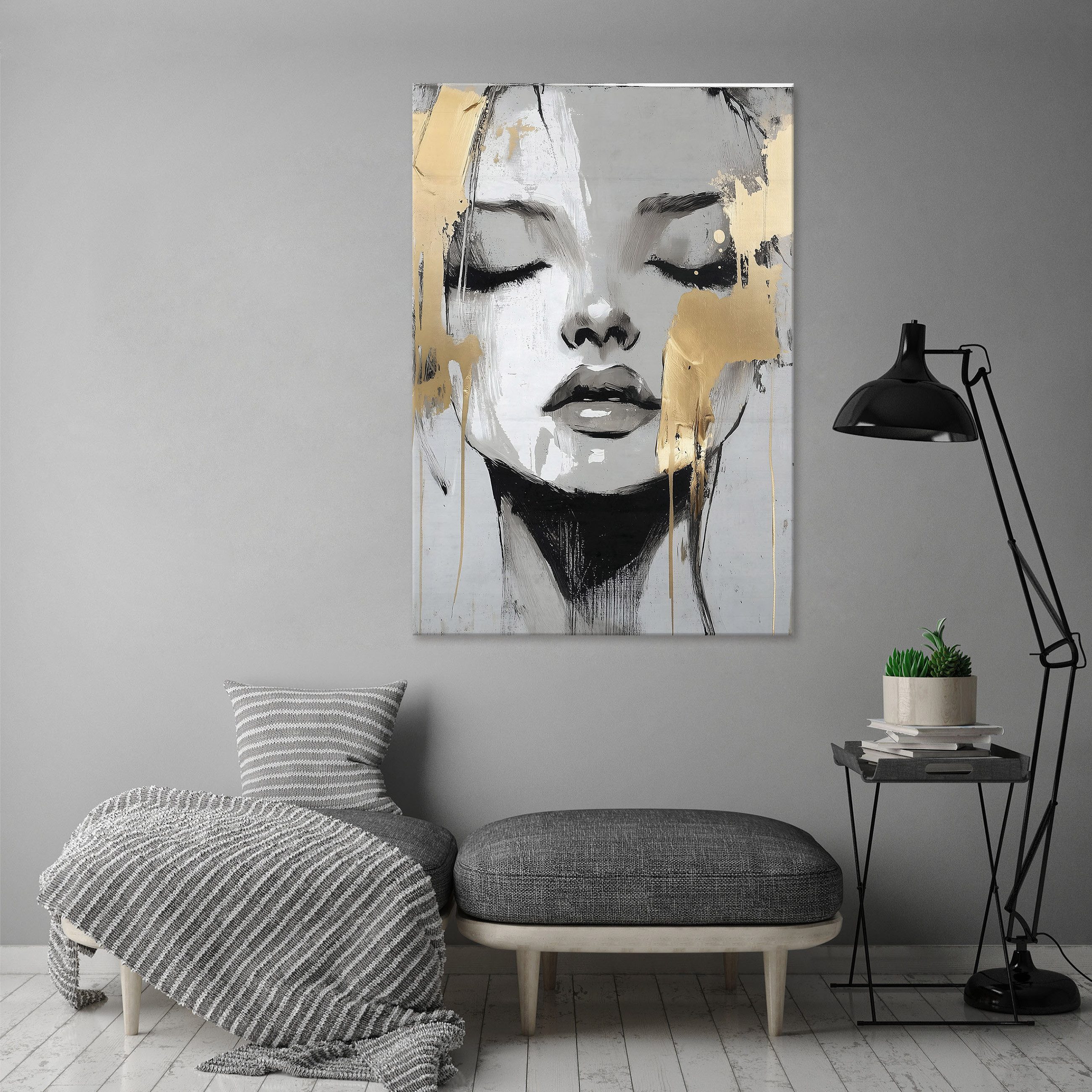 Wallarena Leinwandbild Abstrakt Frau Glamour Gold Grau Bilder Wandbilder Wa günstig online kaufen