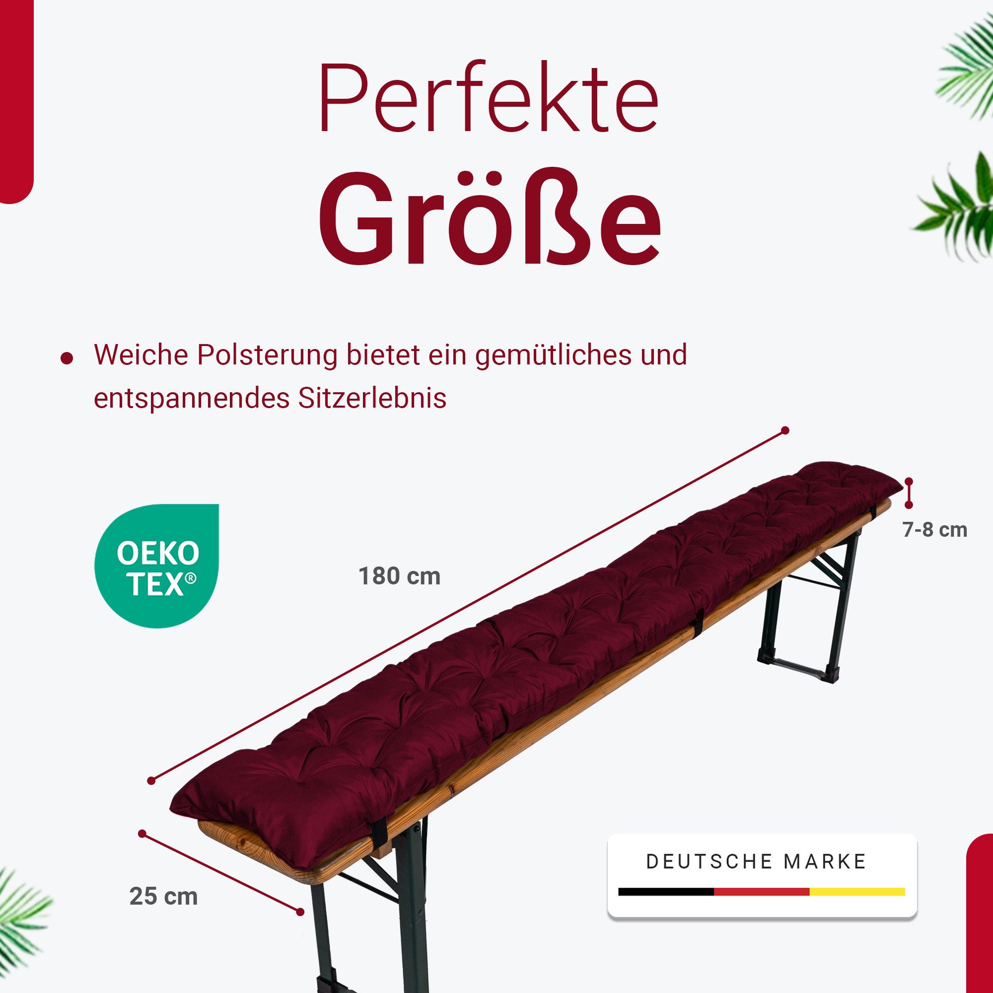 TexDeko Bankauflage TexDeko Garden 2er-Pack Bierbankauflagen gesteppt für Bierzeltgarnitur, (Doppelpack), Länge: nach Wahl, UV-beständig