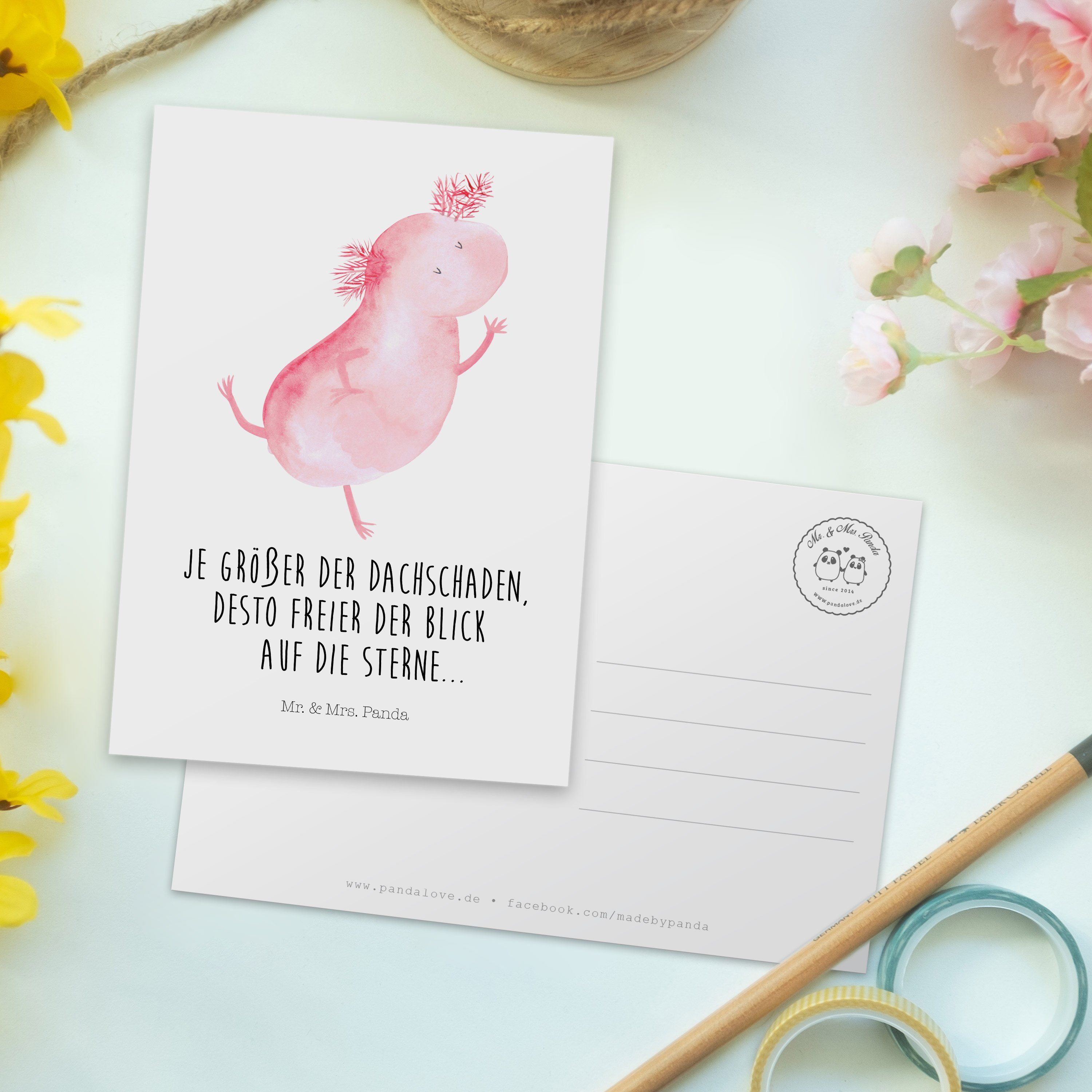 Mr. & Weiß Lurch, Geschenk, - Amphib Axolotl tanzt Lurche, Mrs. Panda Ansichtskarte, - Postkarte