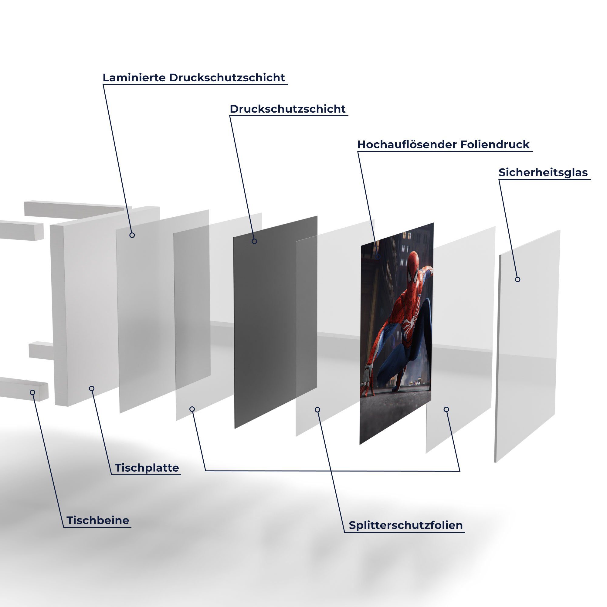 DEQORI Beistelltisch Couchtisch Glastisch modern Weiß Glas Superheld', 'Spider-Man