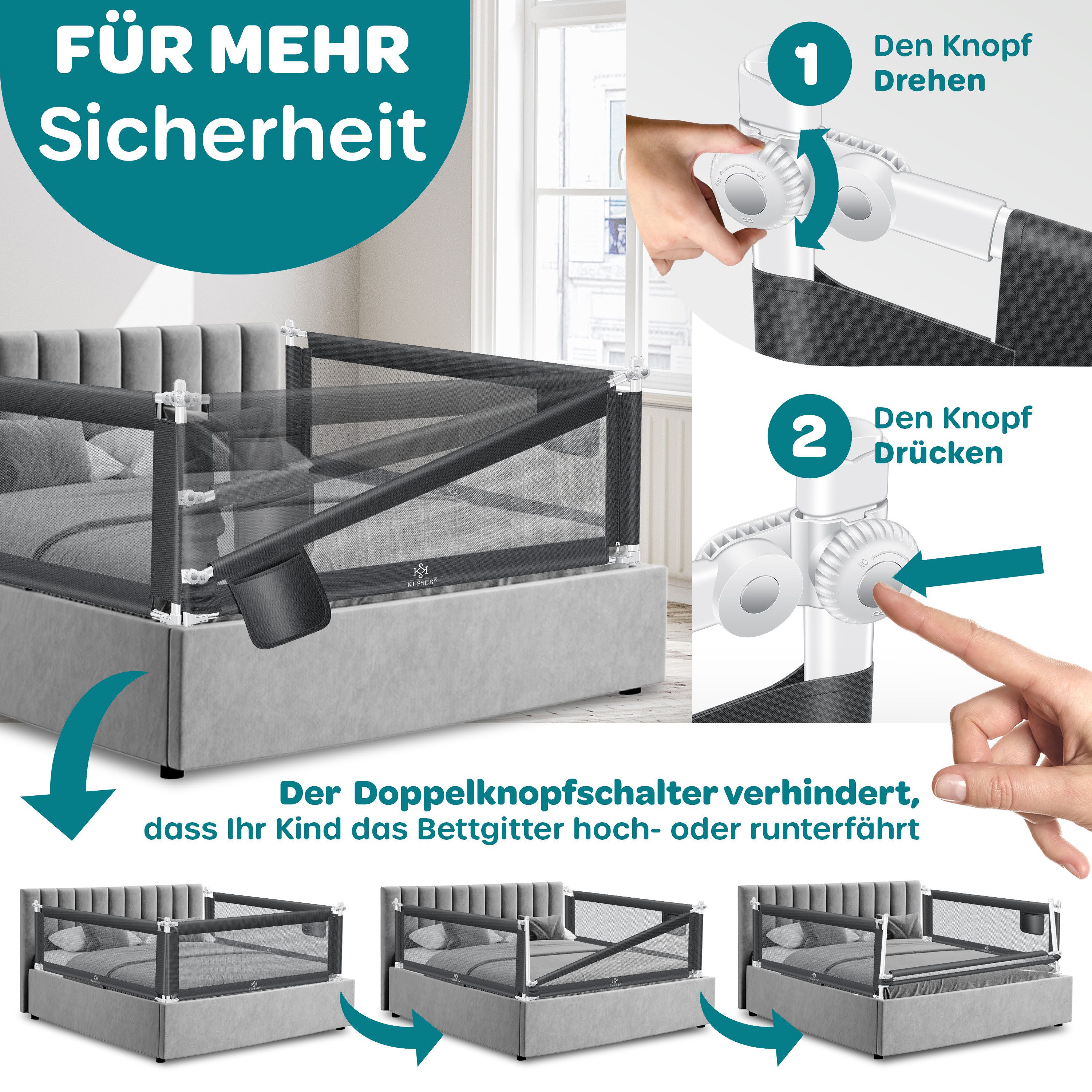 KESSER Bettschutzgitter, Bettgitter Bettschutzgitter Kinderbettgitter für Kinder Baby