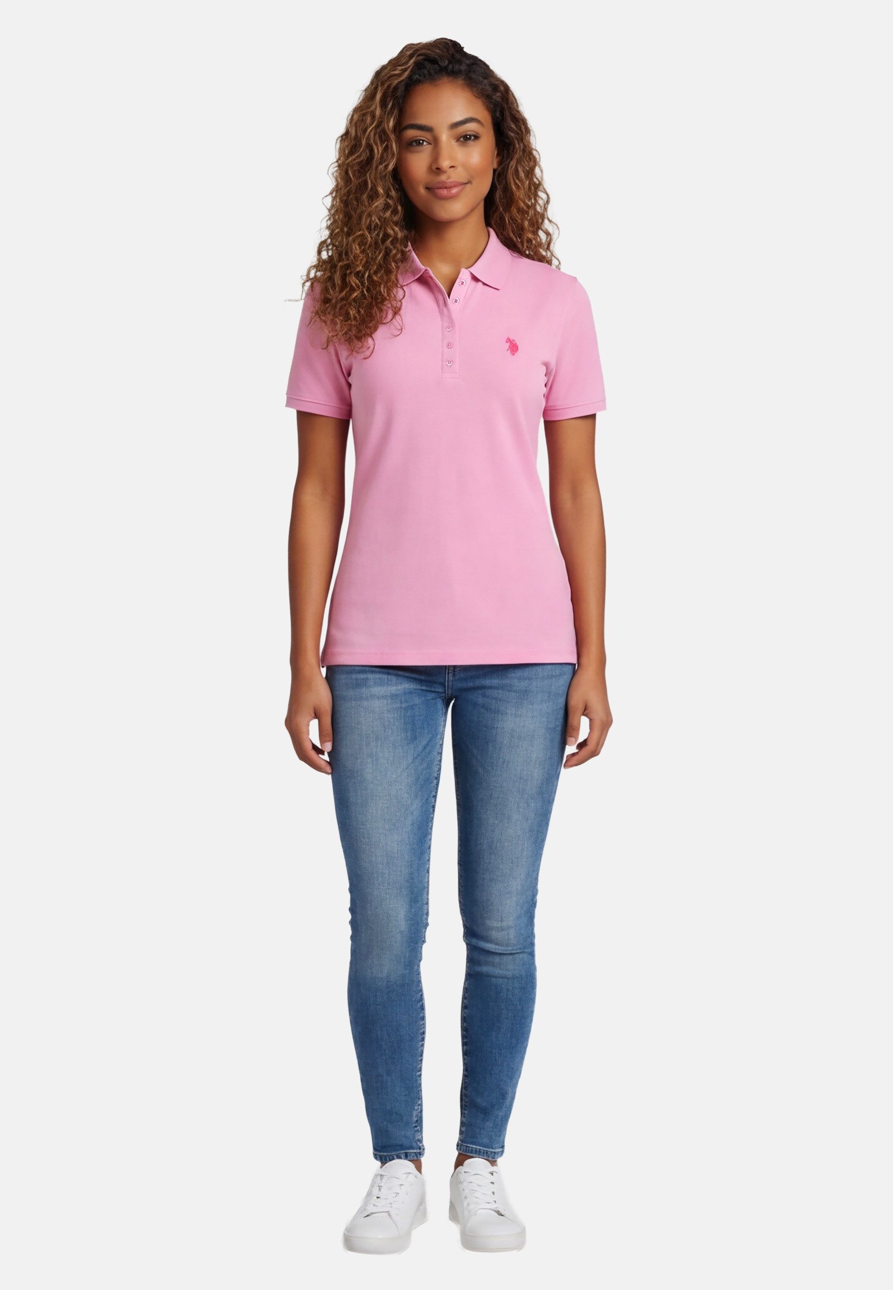 U.S. Polo Assn. Poloshirt USSiirena – Damen Classic Fit kurzarm mit Logo-Stickerei Mit Flachstrick-Kragen, Knopfleiste und elastischer Baumwollmischung