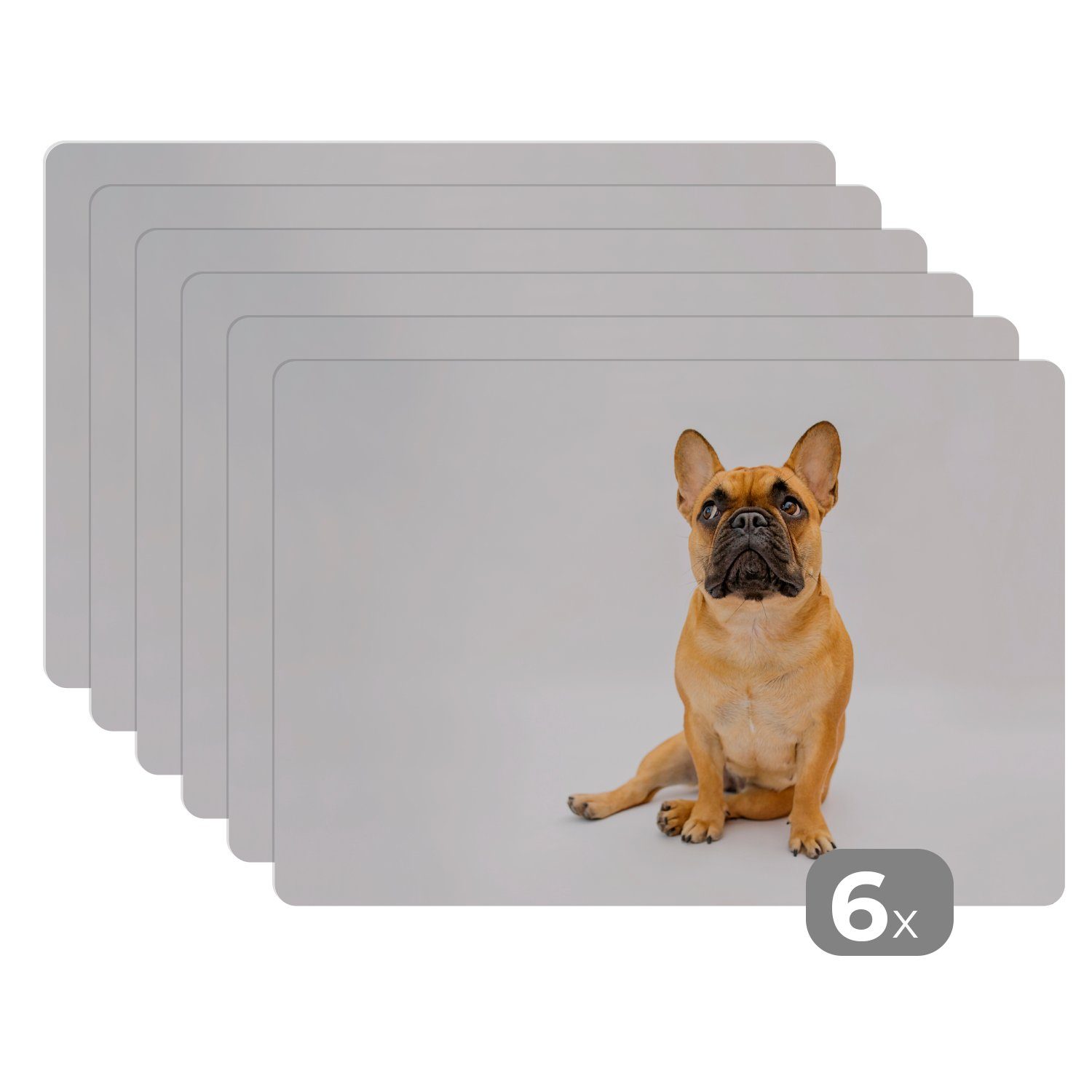 MuchoWow Platzset Französische Bulldogge - Weiß - Braun, (6-St), Platzsets, Tischset, Abwaschbar, Tischsets, Platzdeckchen