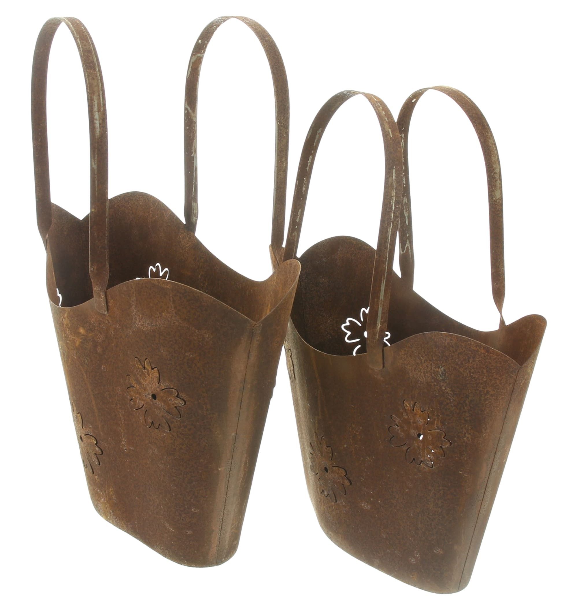 Dekoleidenschaft Blumentopf "Tasche" Metall, Rost Finish, Pflanztopf in Taschenform, Pflanzgefäß (2 St., im Set), Gartendeko für Draußen, Pflanztasche