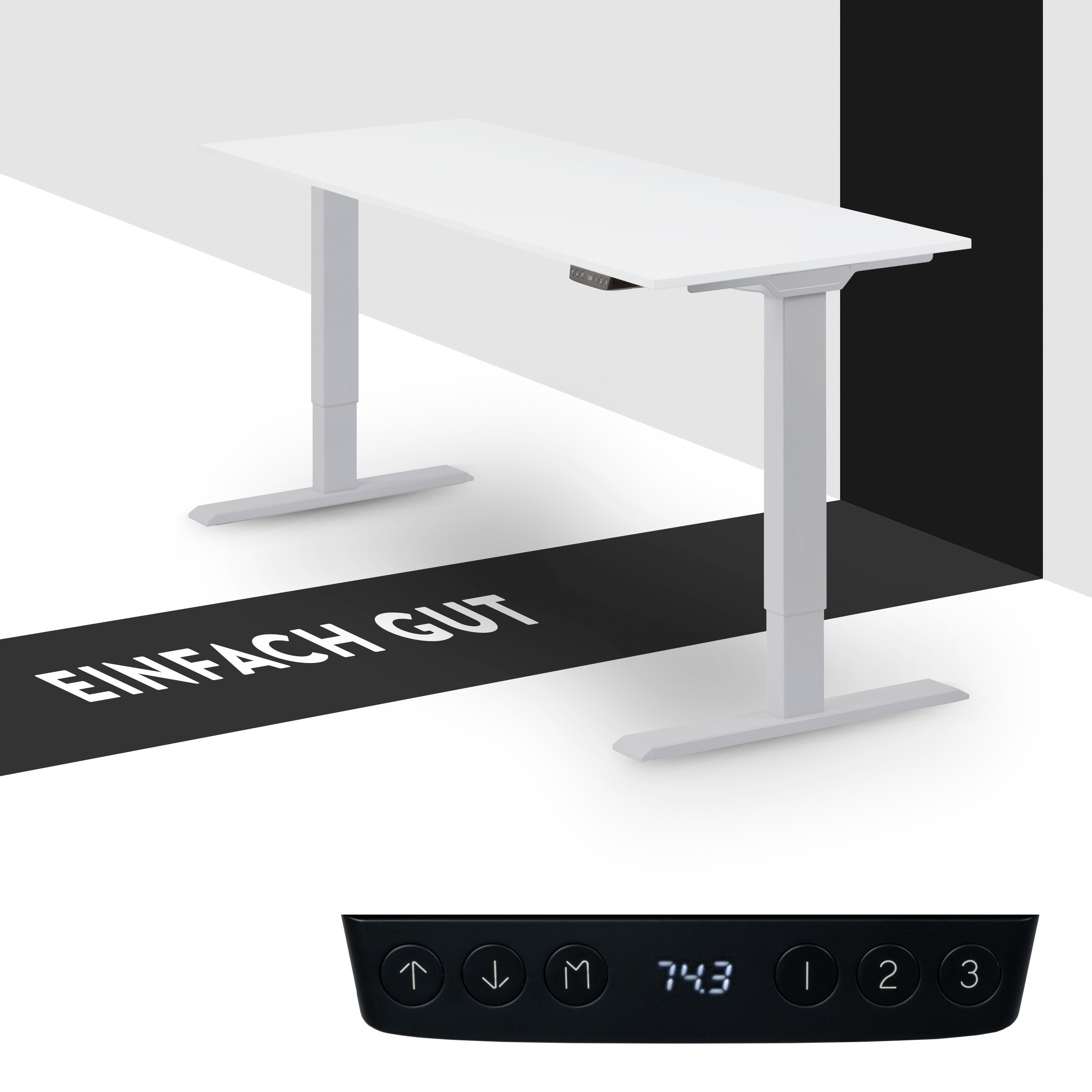 elektrisch x höhenverstellbar, cm), Silber Tischplatte 3 | Eco Weiß Stehschreibtisch boho Speicherplätzen Schreibtisch office® 110 Homedesk (Tischgestell Silber, Weiß 60