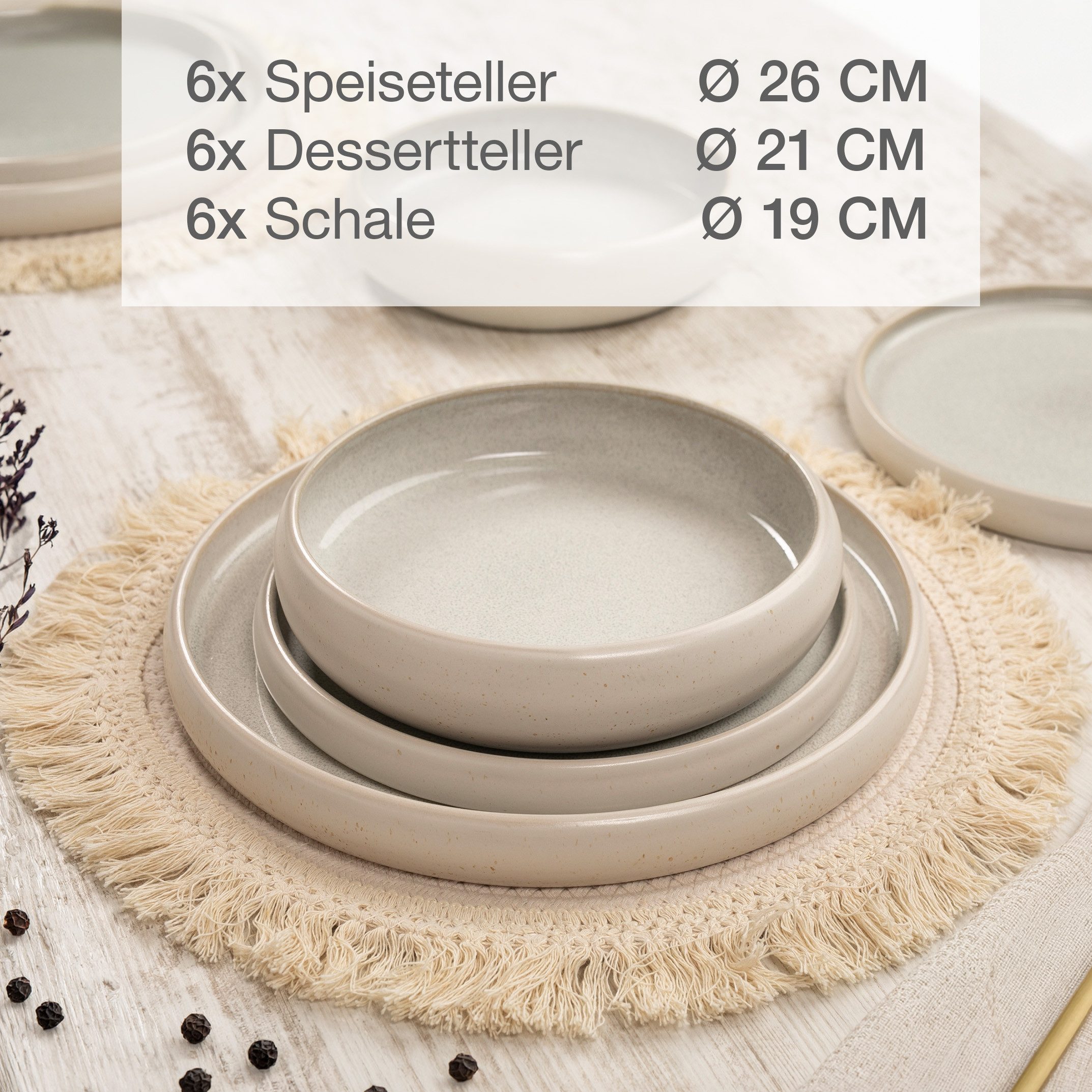 Moritz & Moritz Tafelservice SOLID UNI Geschirrset Creme mit Tassen (24-tlg), 6 Personen, Steinzeug, Kombigeschirr für 6 Personen