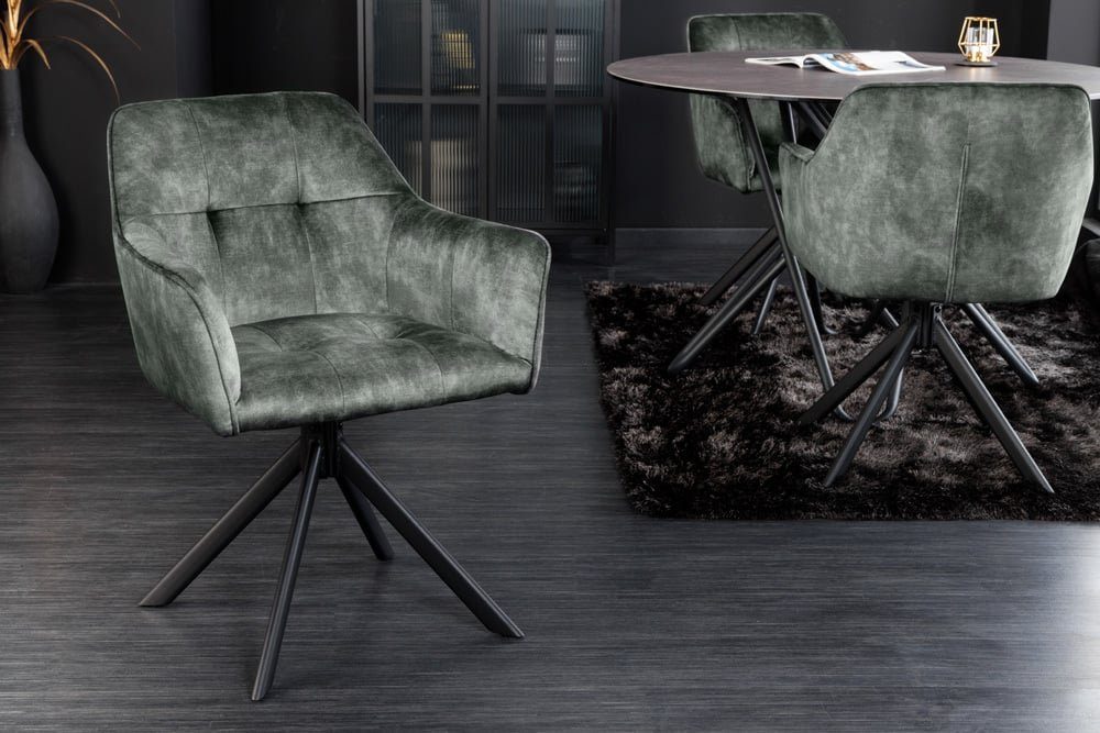 Moderner Stuhl Metallgestell grün ZIRA LebensWohnArt Drehstuhl Samt