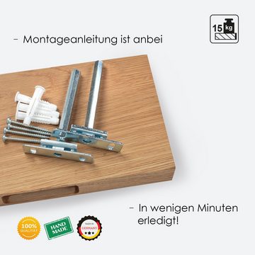 Rikmani Wandregal Holz Eiche massiv - Bücherregal Holzregal Wandboard LUAN