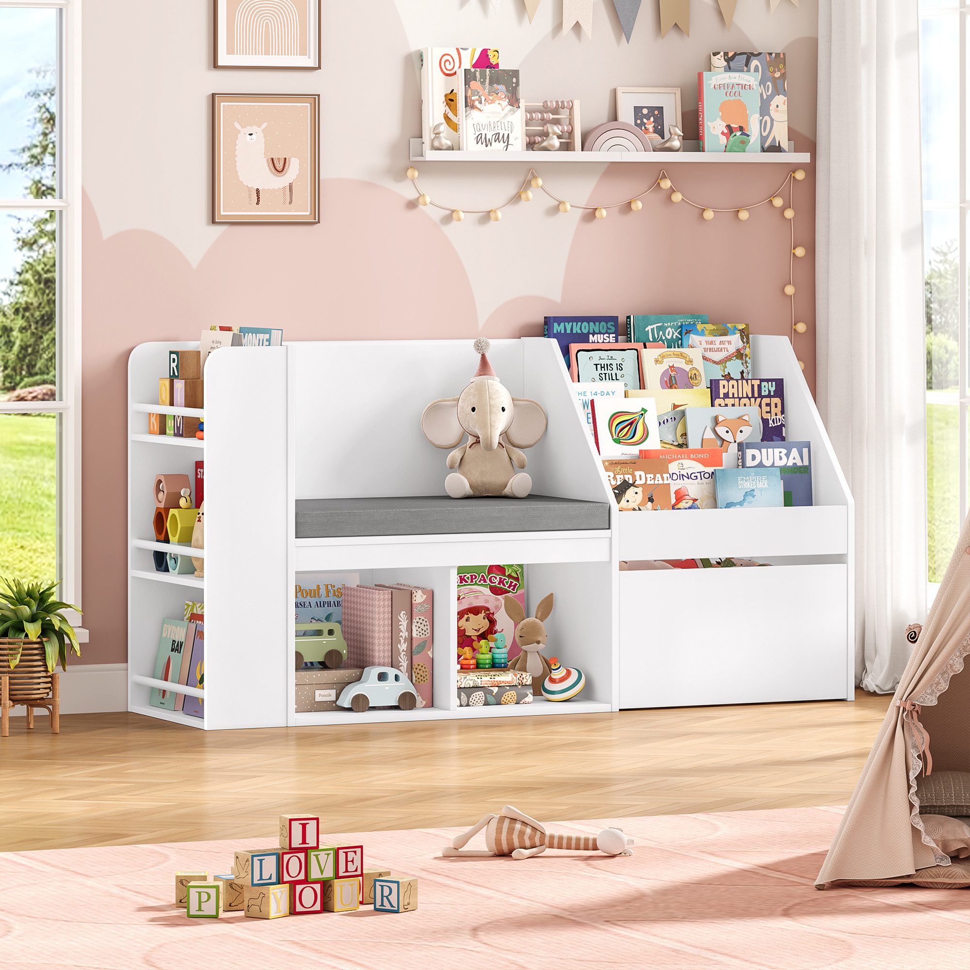 HOMECHO Spielzeugtruhe, Kinderregal, Bücherregal Kinder mit Boxen auf Rollen