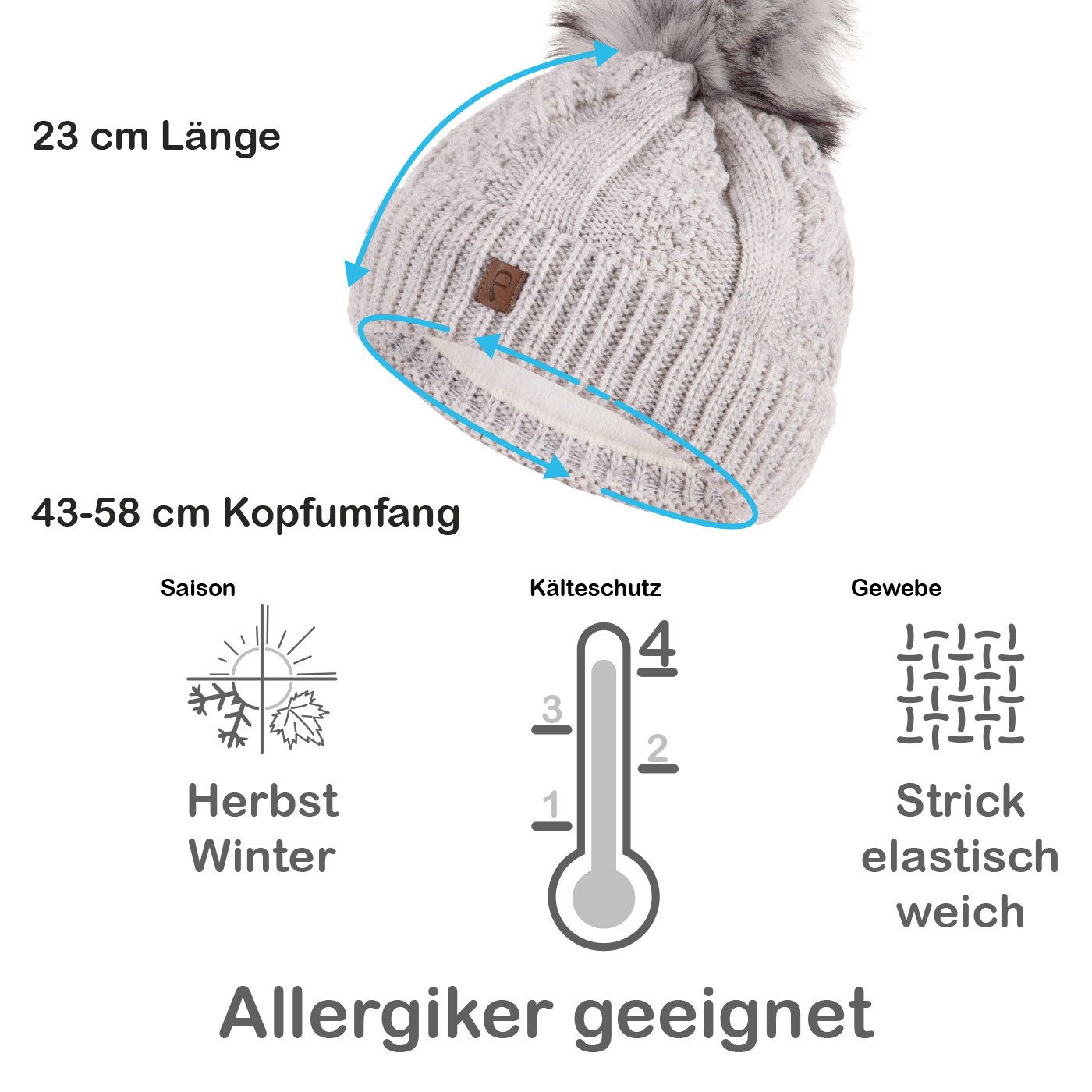 Faera Bommelmütze Wintermütze Damen Herren Mütze Beanie Haube gefüttert Bommelmütze 13