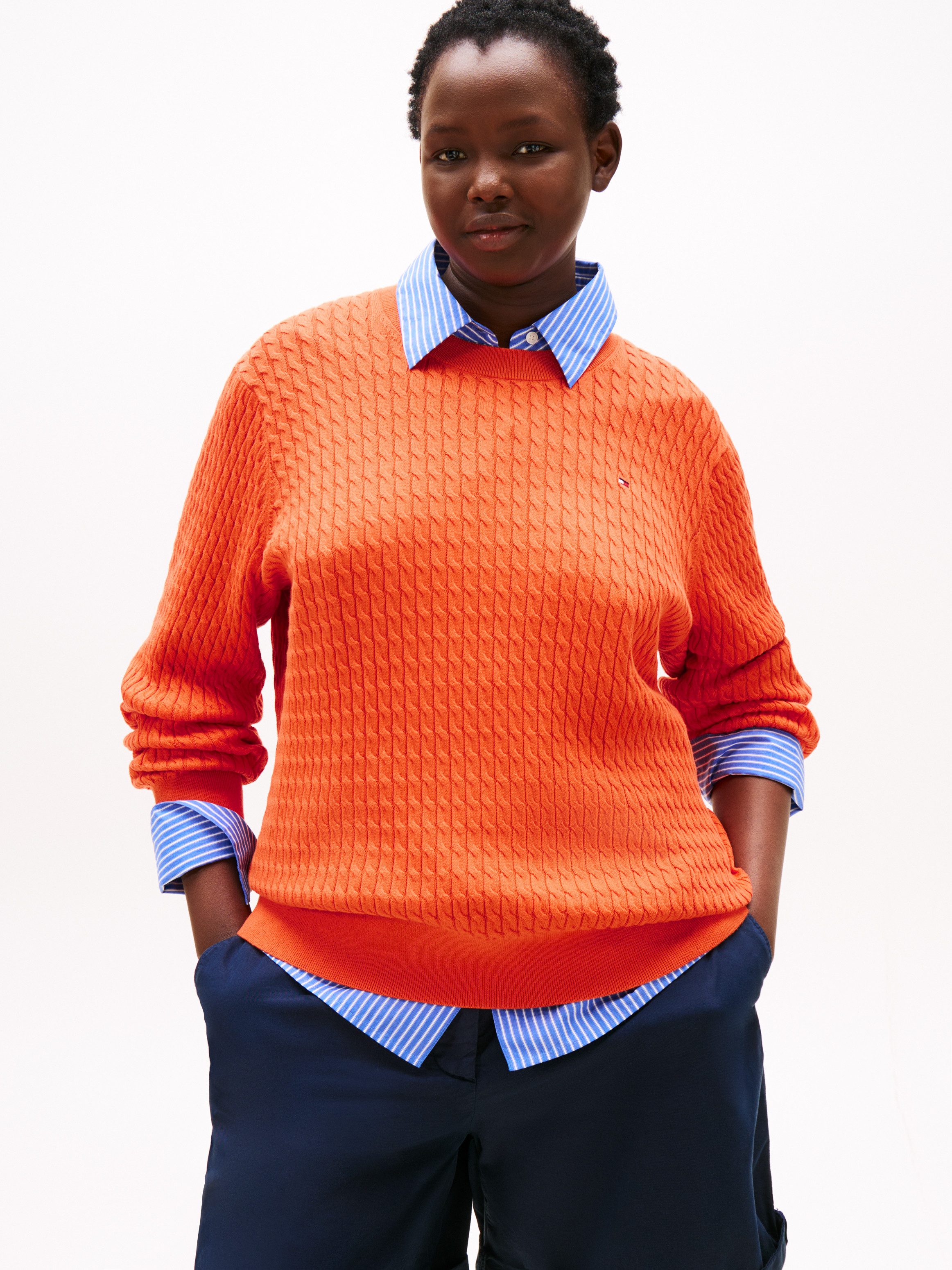 Tommy Hilfiger Curve Strickpullover CRV CO CABLE FINE GG C-NK LS SWT in gro günstig online kaufen