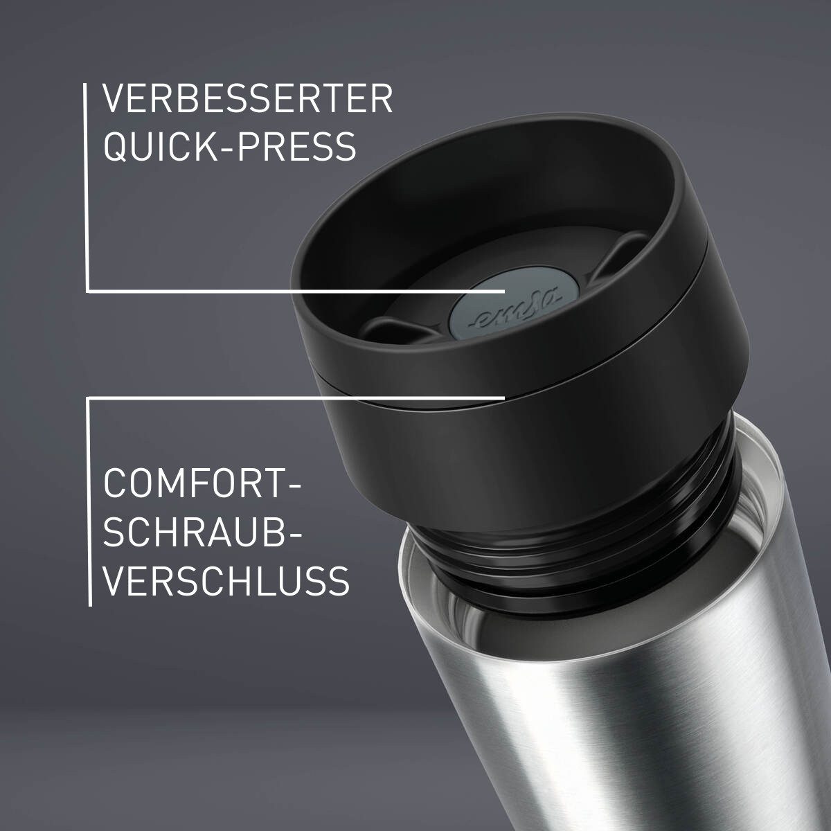 Emsa Thermobecher Travel Mug Classic, mit 360°-Trinköffnung, auslaufsicher, rutschfest, Edelstahl, Kunststoff, Silikon, 4h heiß, 8h kalt - 360 ml / 6h heiß, 12h kalt - 500 ml, 100% dicht