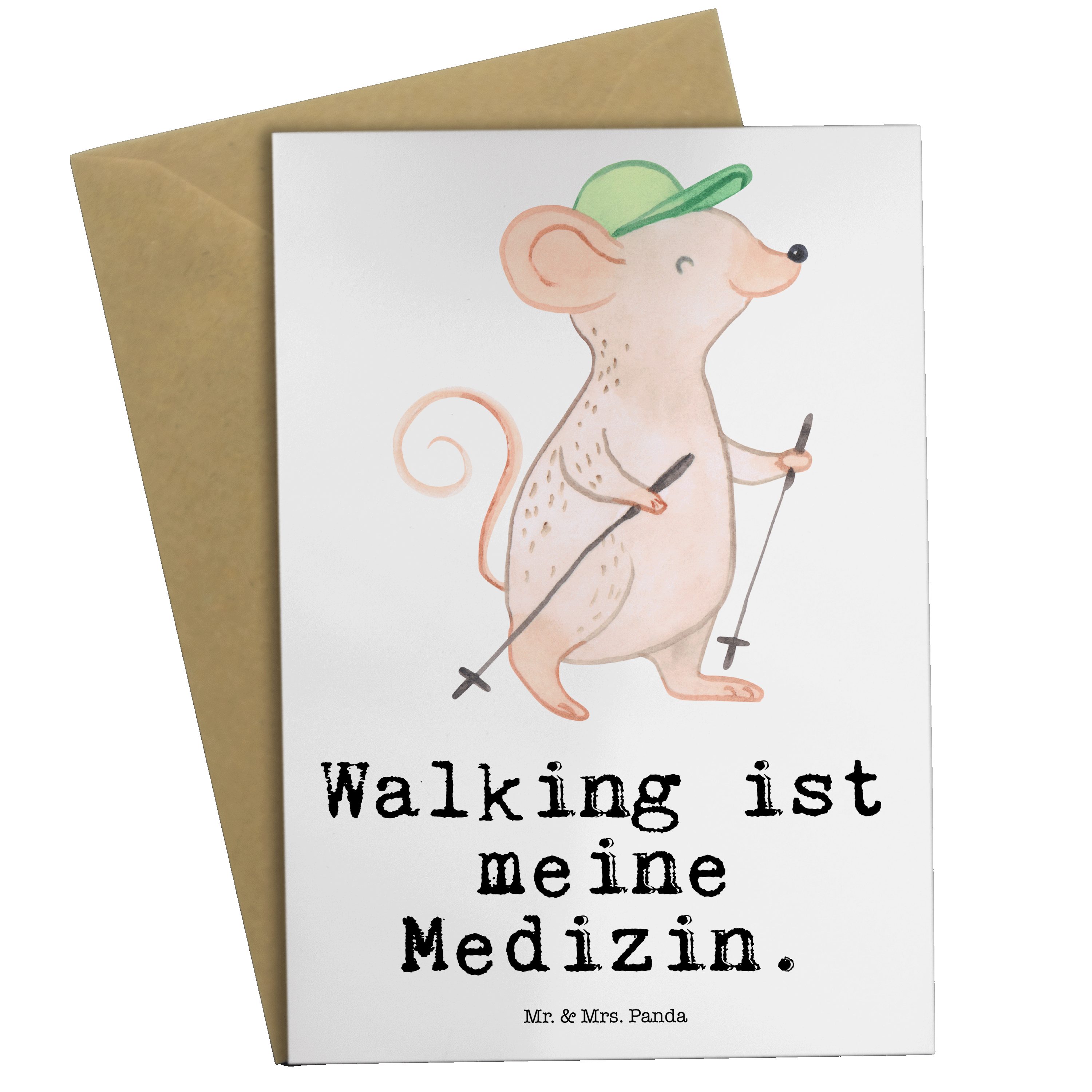Mr. & Mrs. Panda Grußkarte Maus Walking Medizin - Weiß - Geschenk, Klappkarte, schnelles Gehen