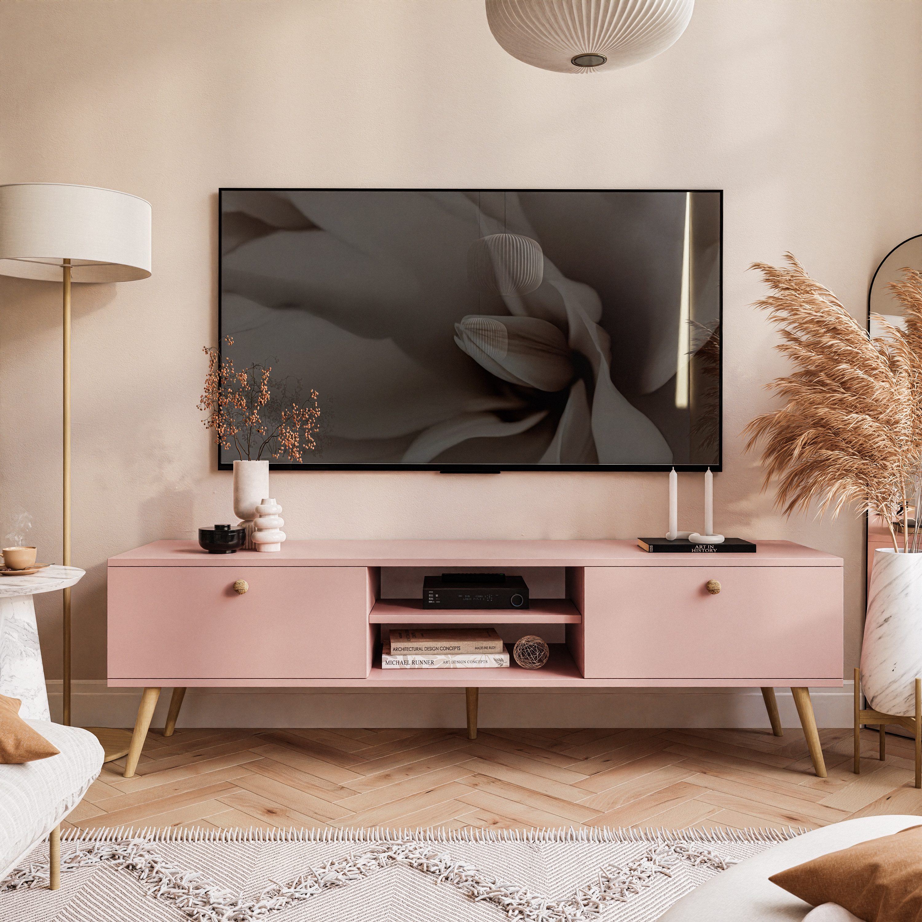 Lookway Lowboard HARMONY 170cm mit Schubladen und Holzfüße Fernsehtisch