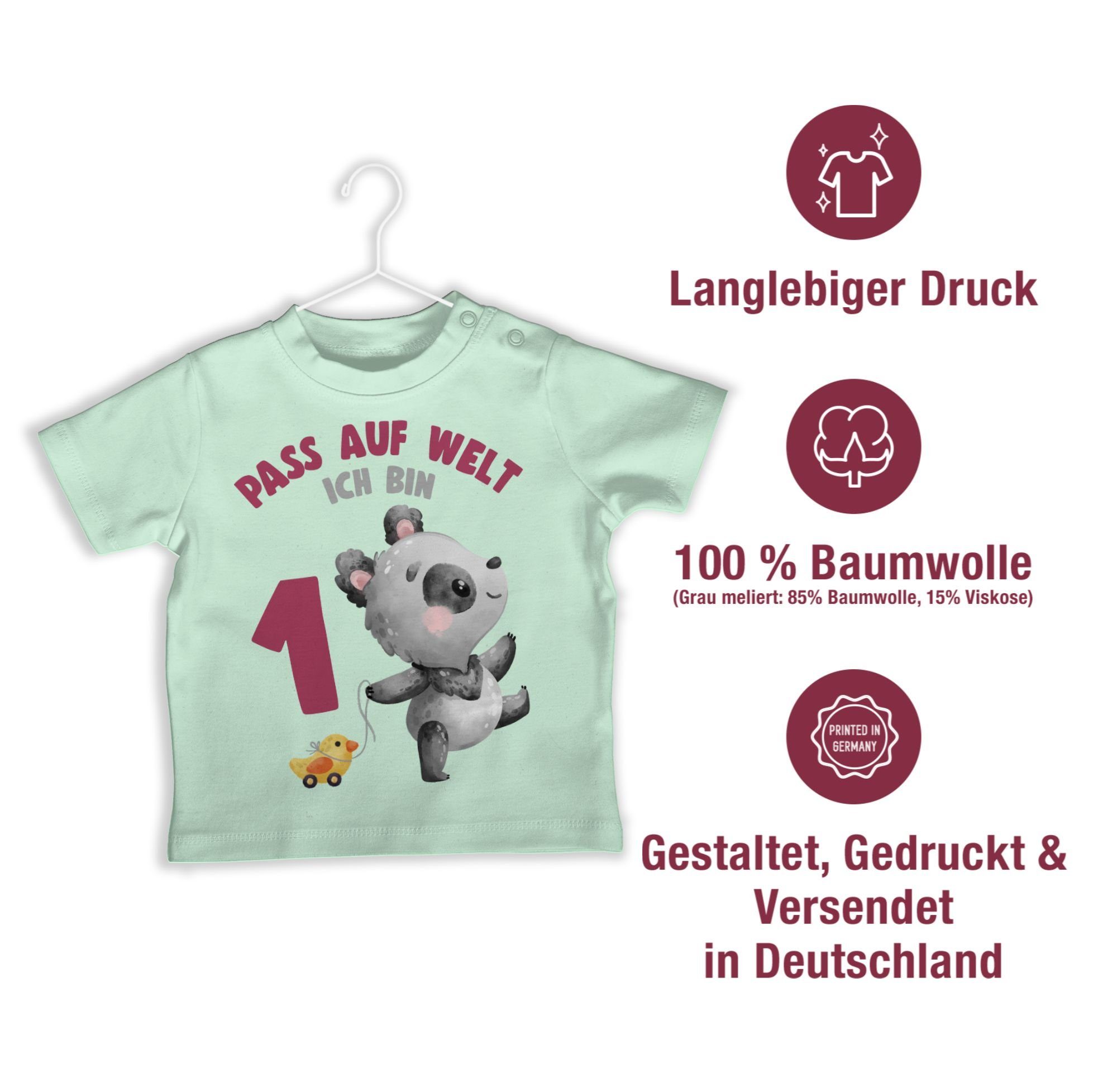 ich Shirtracer mit 1 auf T-Shirt Mintgrün Pass Geburtstag Panda eins Welt 1. bin