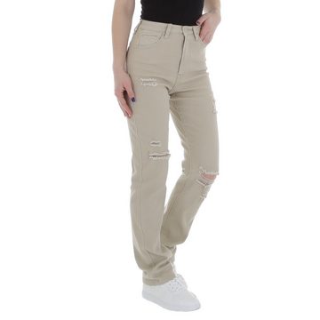 Ital-Design Destroyed-Jeans Damen Freizeit (85989828) Destroyed-Look Stretch High Waist Jeans in Beige
