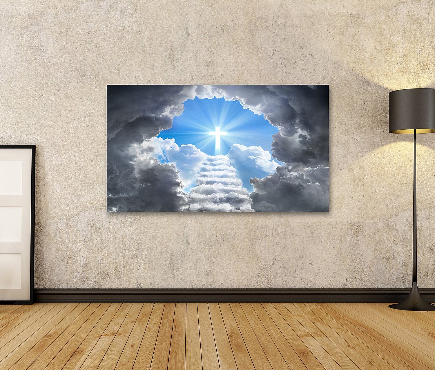 islandburner Leinwandbild Bild auf Leinwand Treppe Zum Kreuz Licht Ende Tun günstig online kaufen