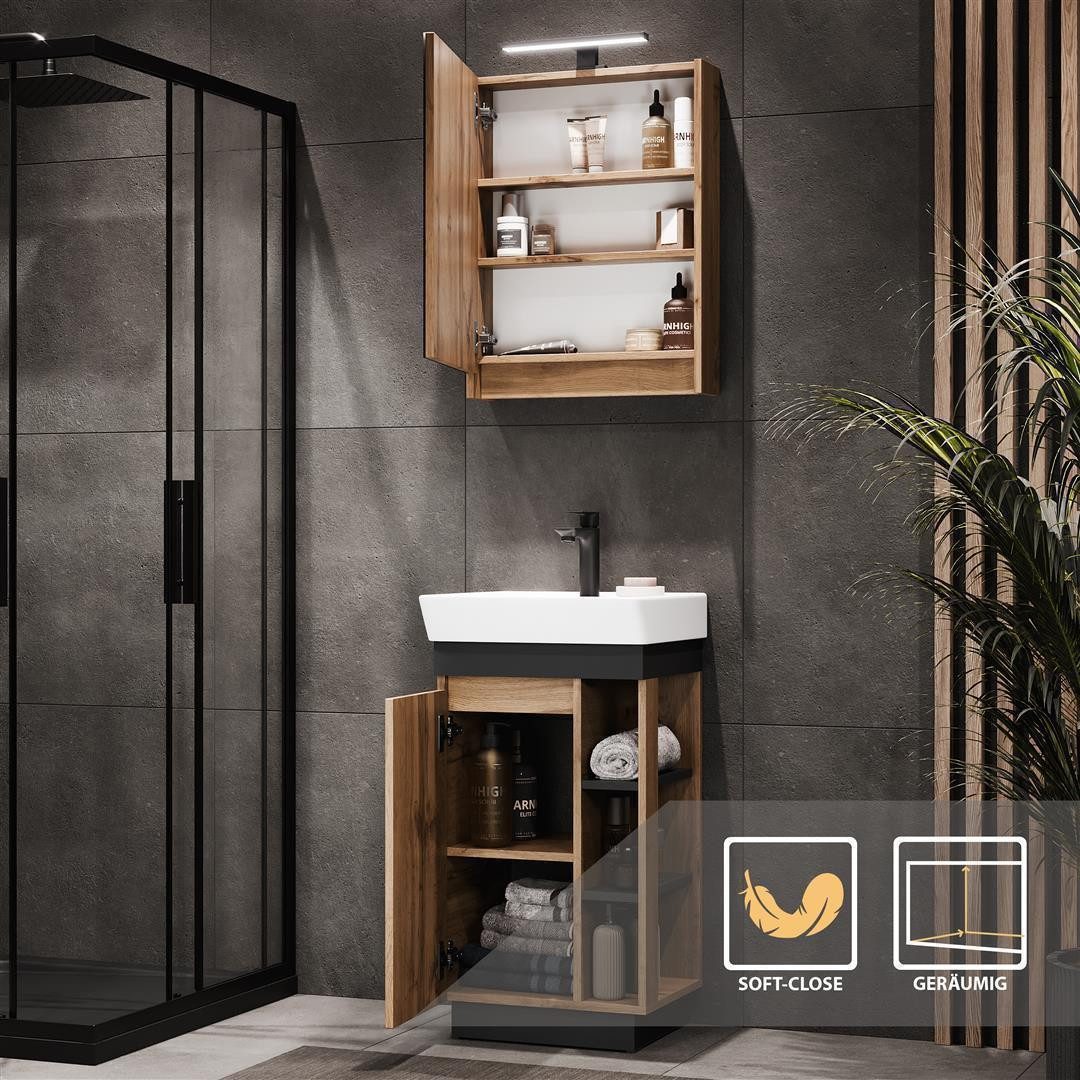 Planetmöbel Badmöbel-Set Nyx, (Waschbeckenunterschrank, 1-St., Waschbecken mit Unterschrank), Badezimmer Waschtisch 50 cm