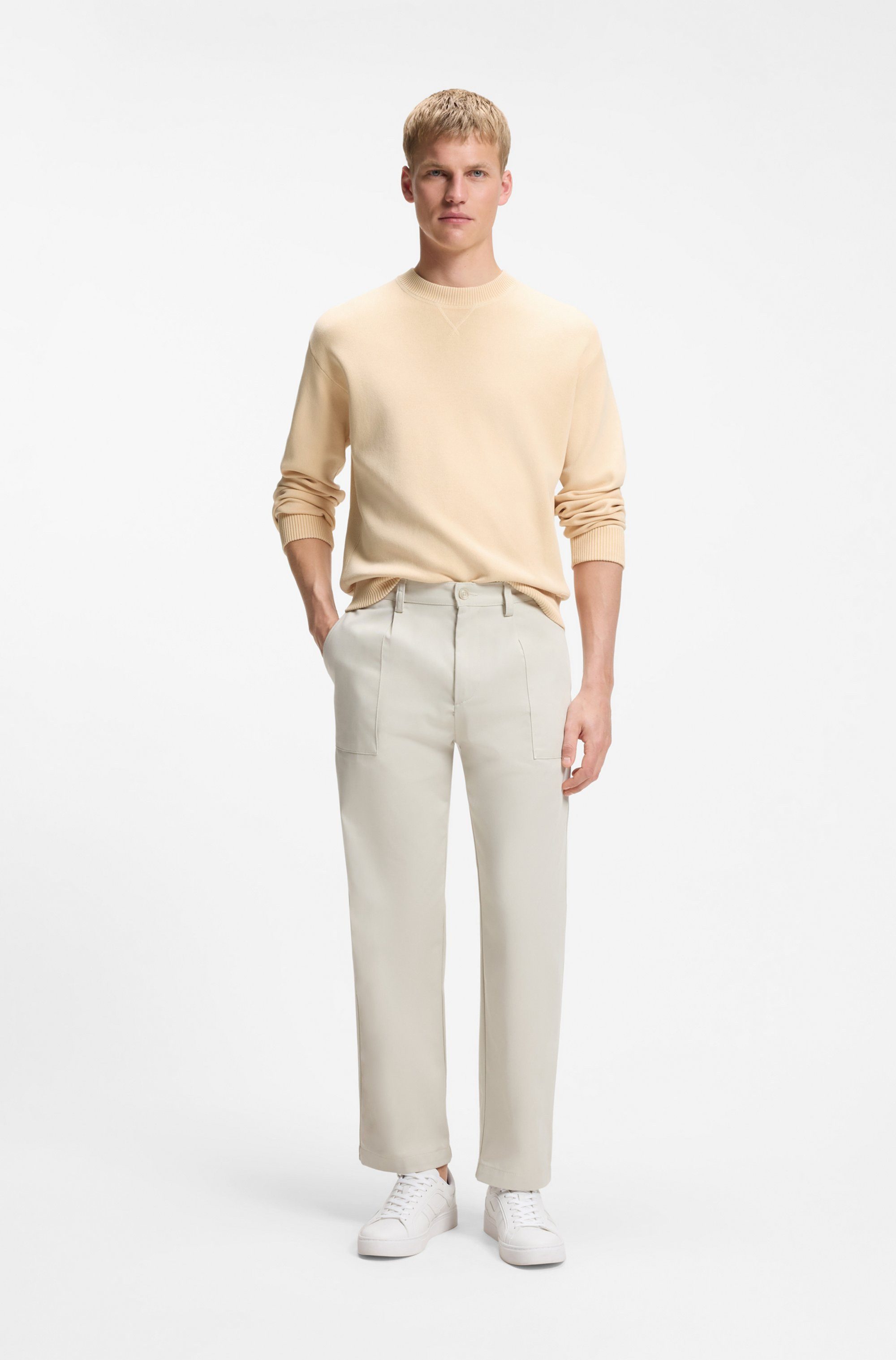 BOSS ORANGE Strickpullover Akapulko Relaxed Fit, reine Baumwolle, moderner Used-Effekt
