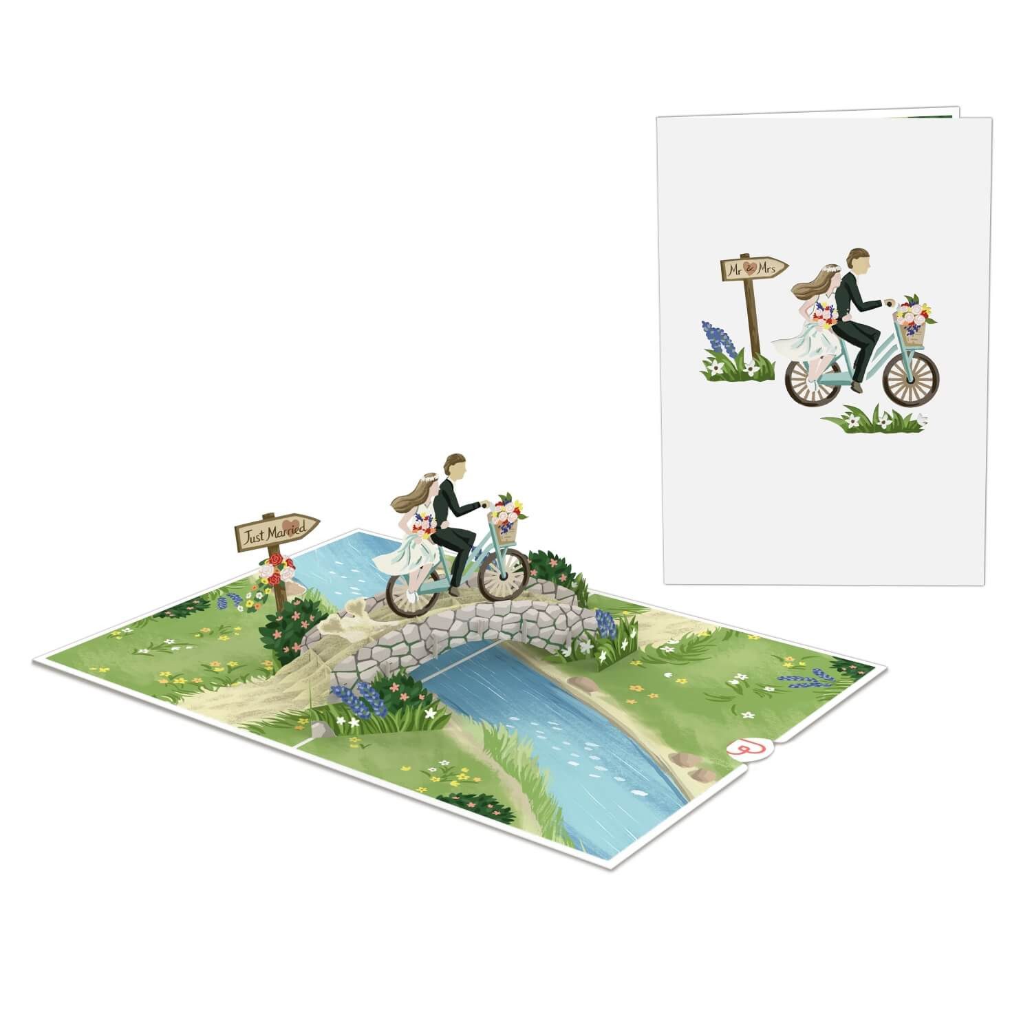 papercrush Hochzeitskarte Brautpaar auf Fahrrad, Pop-Up Karte Hochzeit, Handgemacht, Verschenkfertig, Mit Umschlag