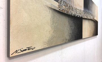 WandbilderXXL XXL-Wandbild Silver Stream 210 x 70 cm, Abstraktes Gemälde, handgemaltes Unikat