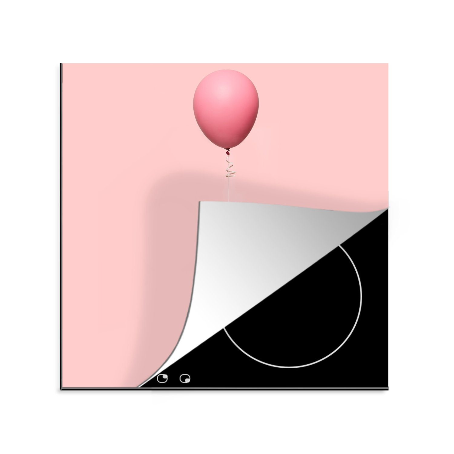 MuchoWow Herdblende-/Abdeckplatte Dackel schwebt durch einen Ballon nach oben, Vinyl, (1 tlg), 78x78 cm, Ceranfeldabdeckung, Arbeitsplatte für küche