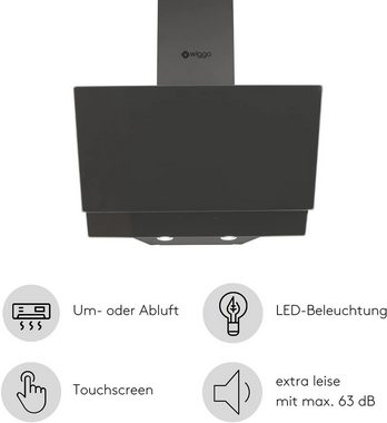 wiggo Kopffreihaube Dunstabzugshaube 60cm kopffrei grau, Abluft Umluft Dunstabzug 300m³/h - LED Touch-Display 3 Stufen