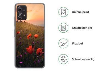 MuchoWow Handyhülle Blumenfeld - Gras - Pflanzen - Sonnenuntergang - Orange, Handyhülle Telefonhülle Samsung Galaxy A33