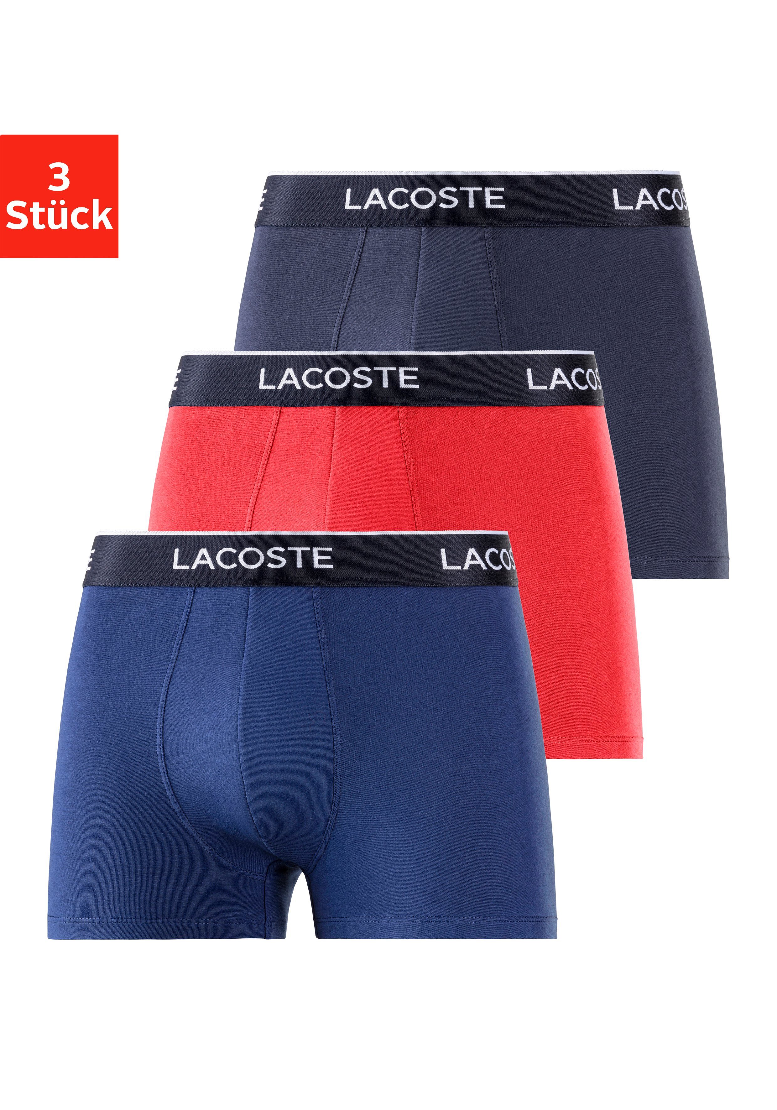 Material Lacoste blau, Herren Boxershorts Trunk Lacoste 3-St., navy rot, (Packung, aus eng 3er-Pack) atmungsaktivem Premium