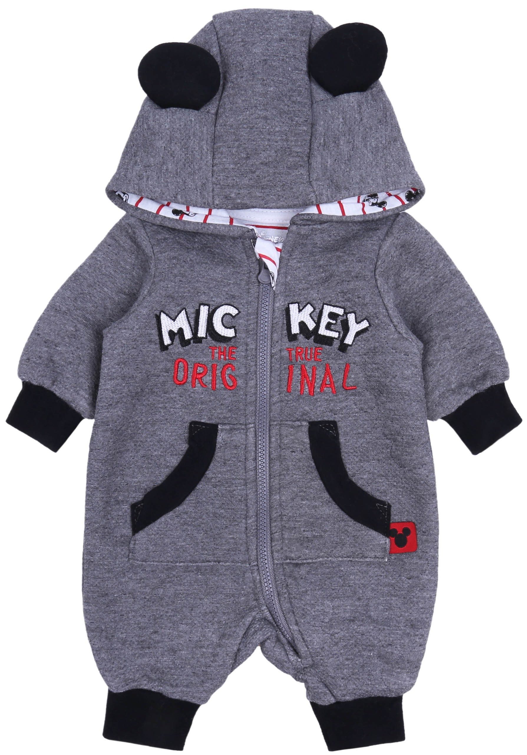 Sarcia.eu Strampler Grauer Trainingsanzug für Baby mit Kapuze Mickey Mouse 12-18 Monate