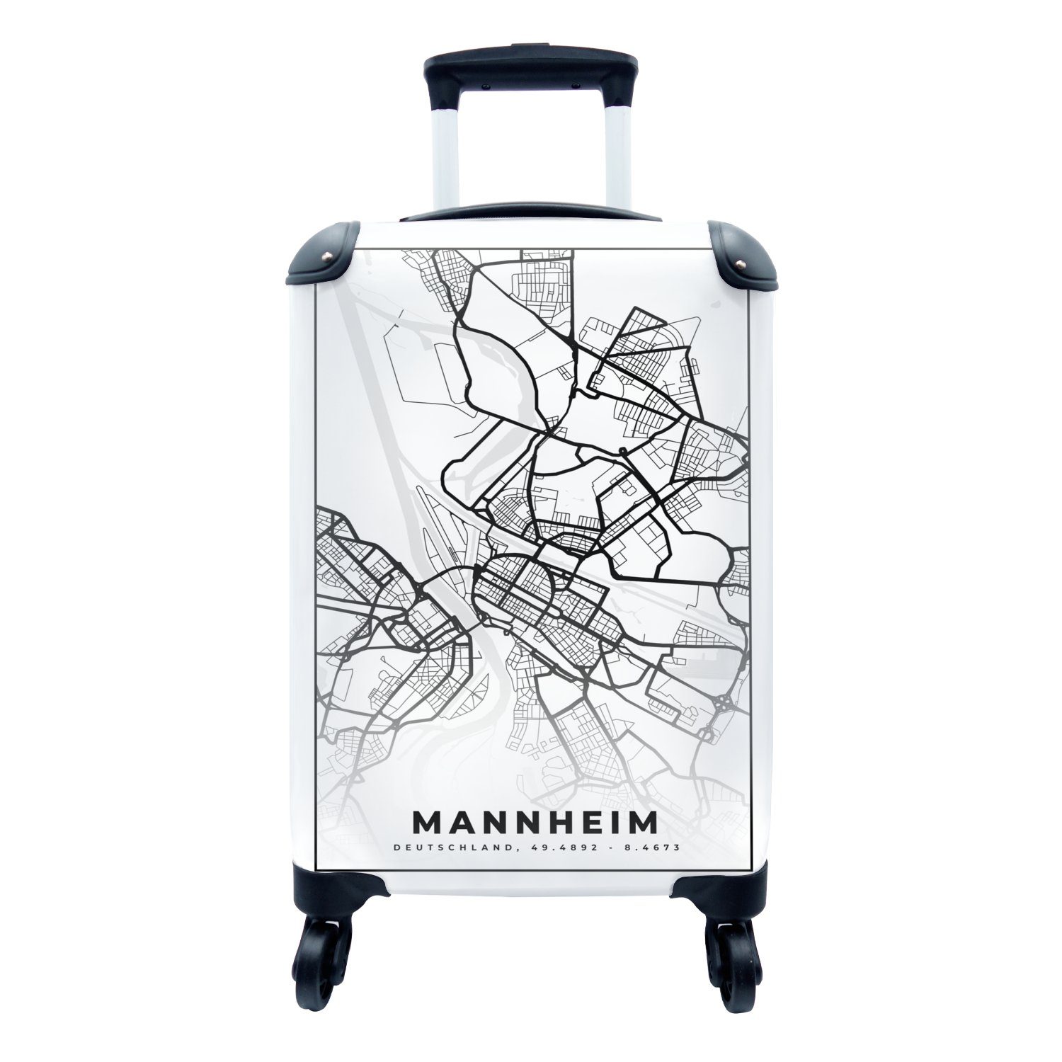MuchoWow Handgepäckkoffer Mannheim - Stadtplan - Karte, 4 Rollen, Reisetasche mit rollen, Handgepäck für Ferien, Trolley, Reisekoffer